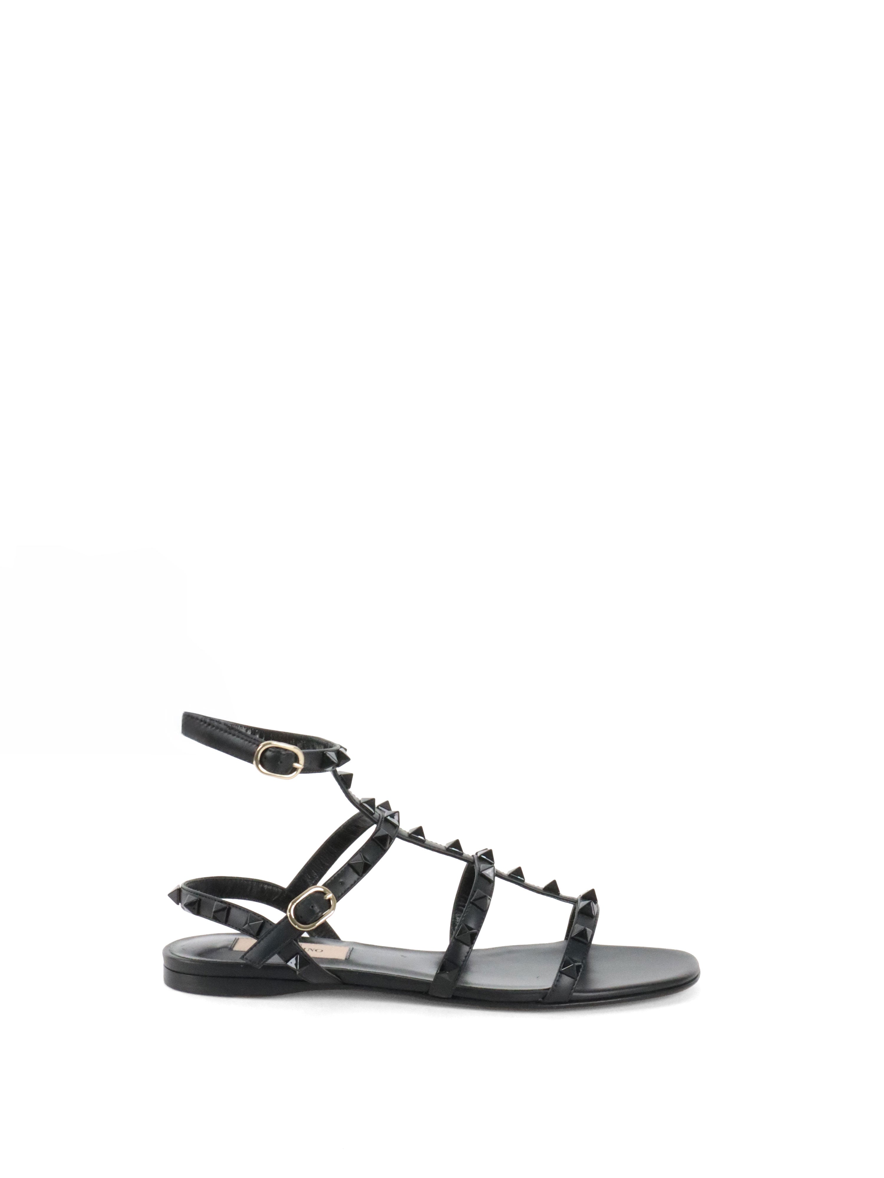Valentino Black Rockstud Flat Sandal