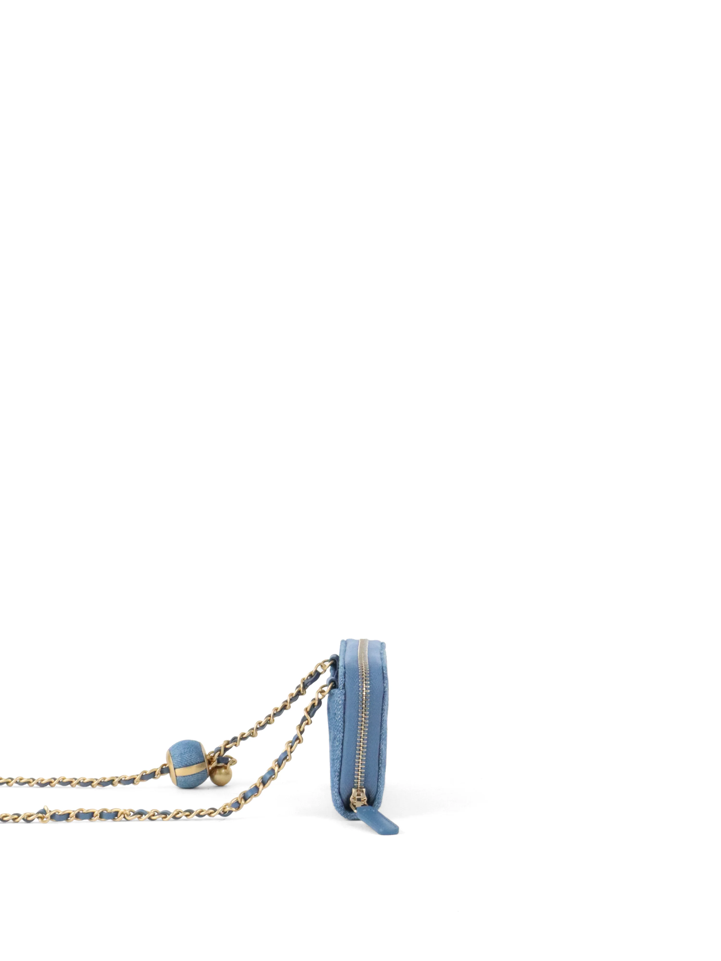 Chanel Mini Denim Cardholder with Pearl Crush