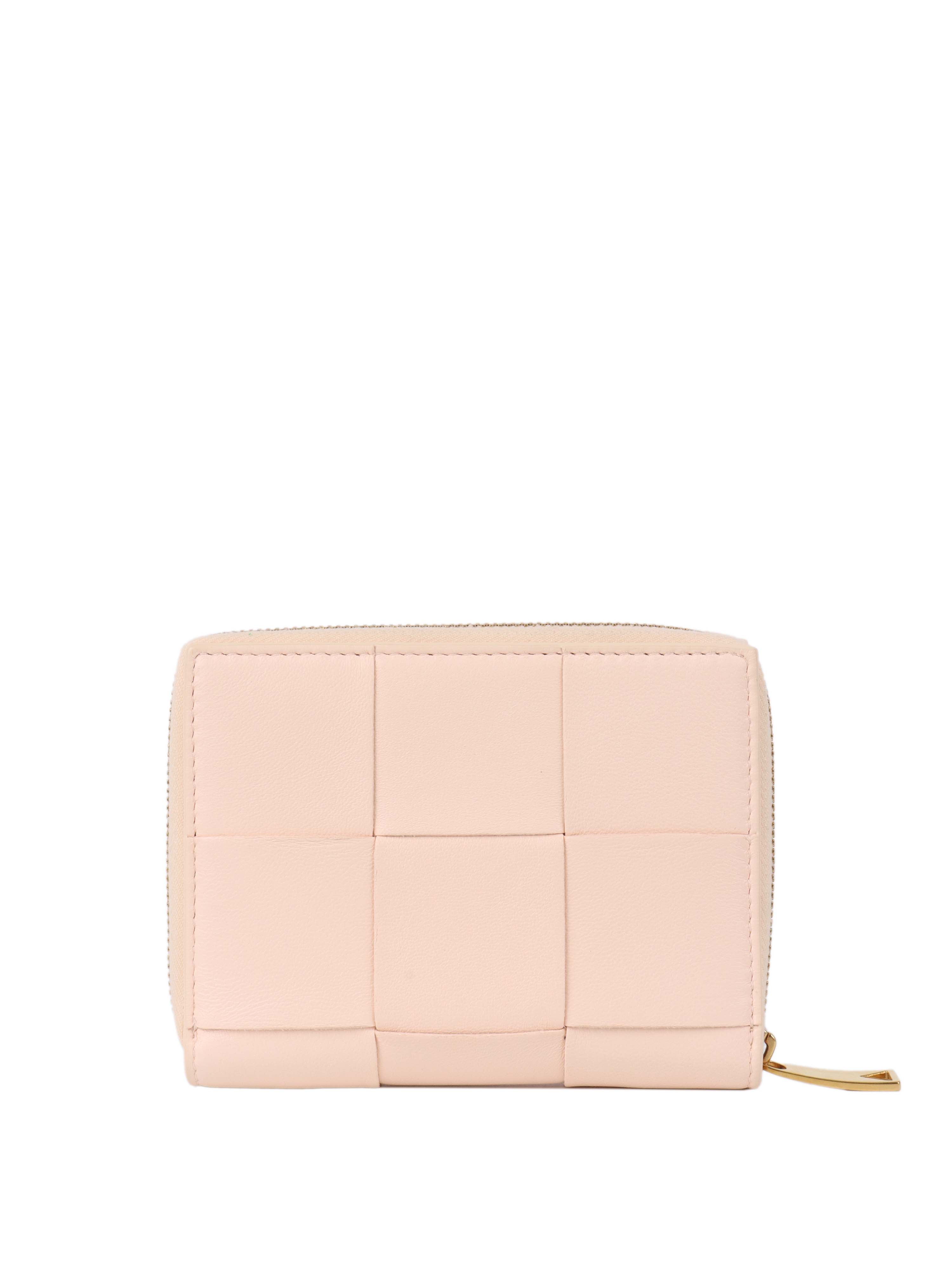 Bottega Veneta Light Pink Cassette Small Bi-Fold Wallet.