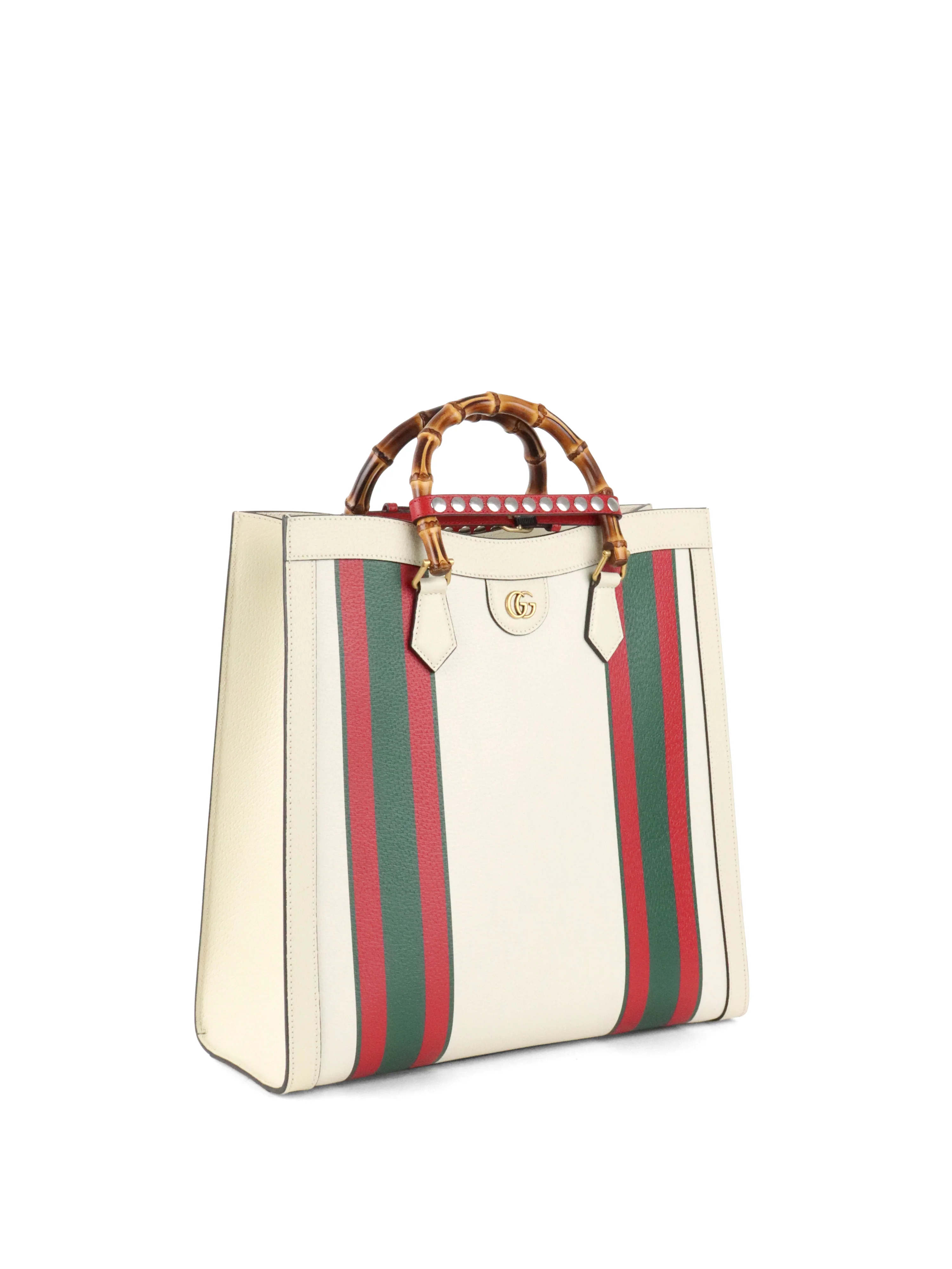 Gucci White Diana NM Stripe Bamboo Handle Bag
