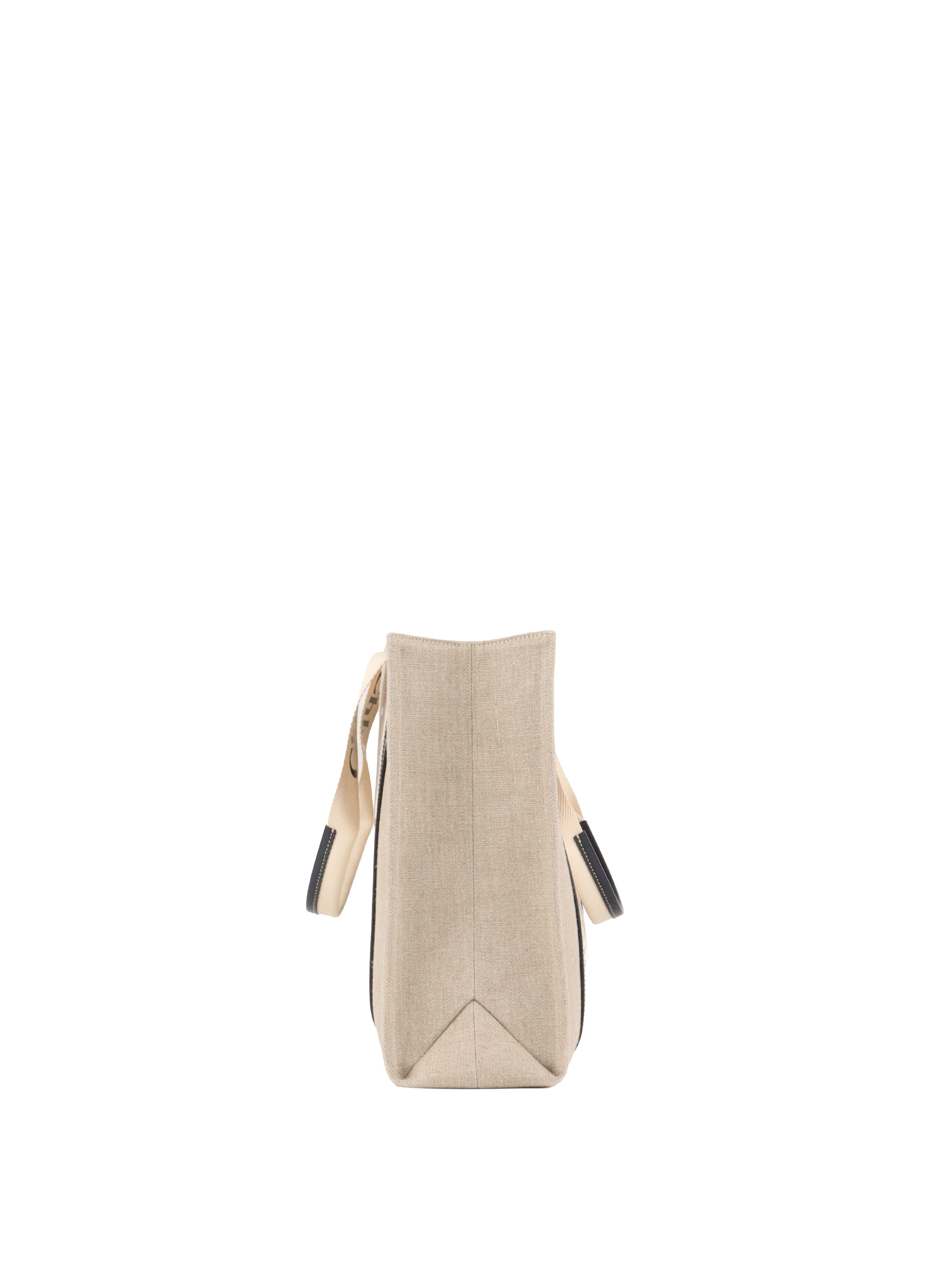 Chloe Large White  Blue Woody Tote Bag in Linen.
