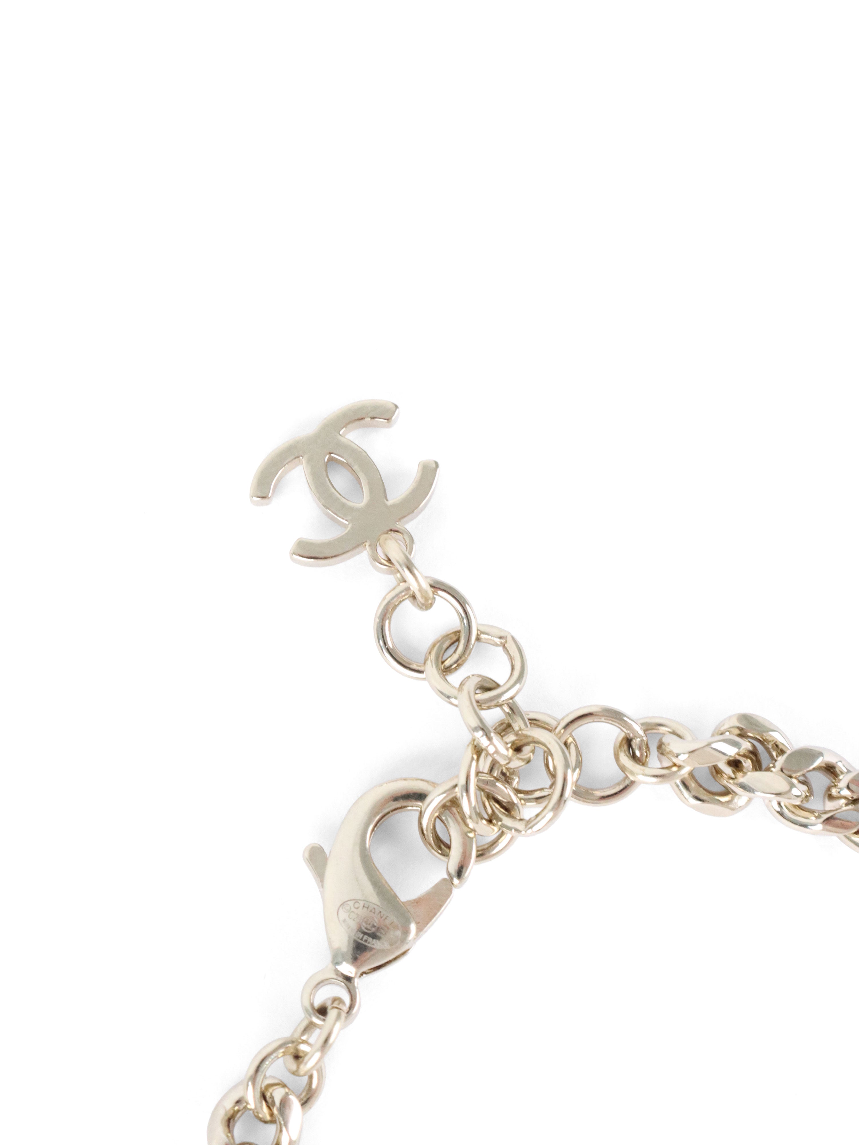 Chanel Black  Gold Crystals CC Heart Charm Bracelet