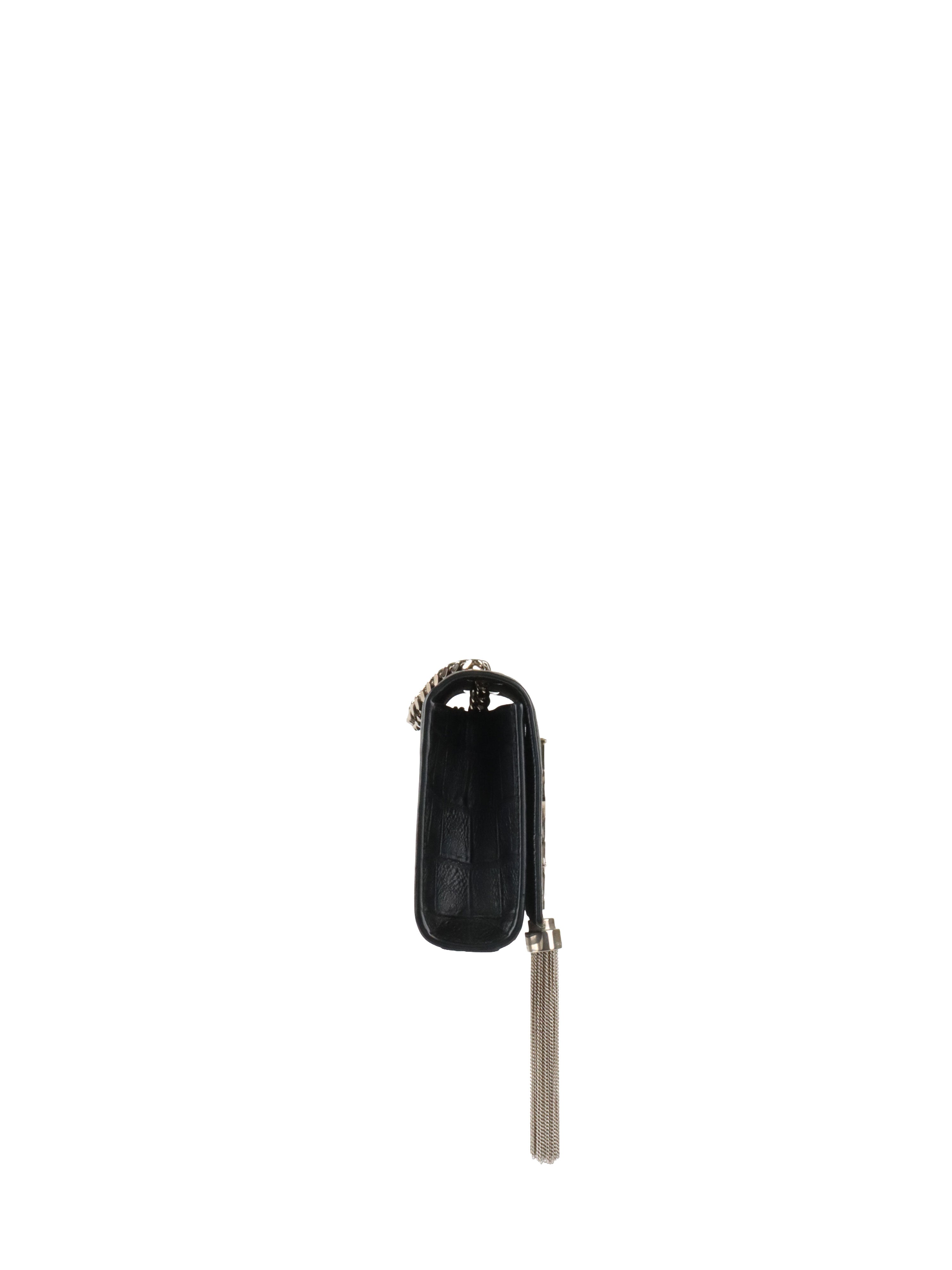 Saint Laurent Black Small Croc Embossed Kate Tassel SHW