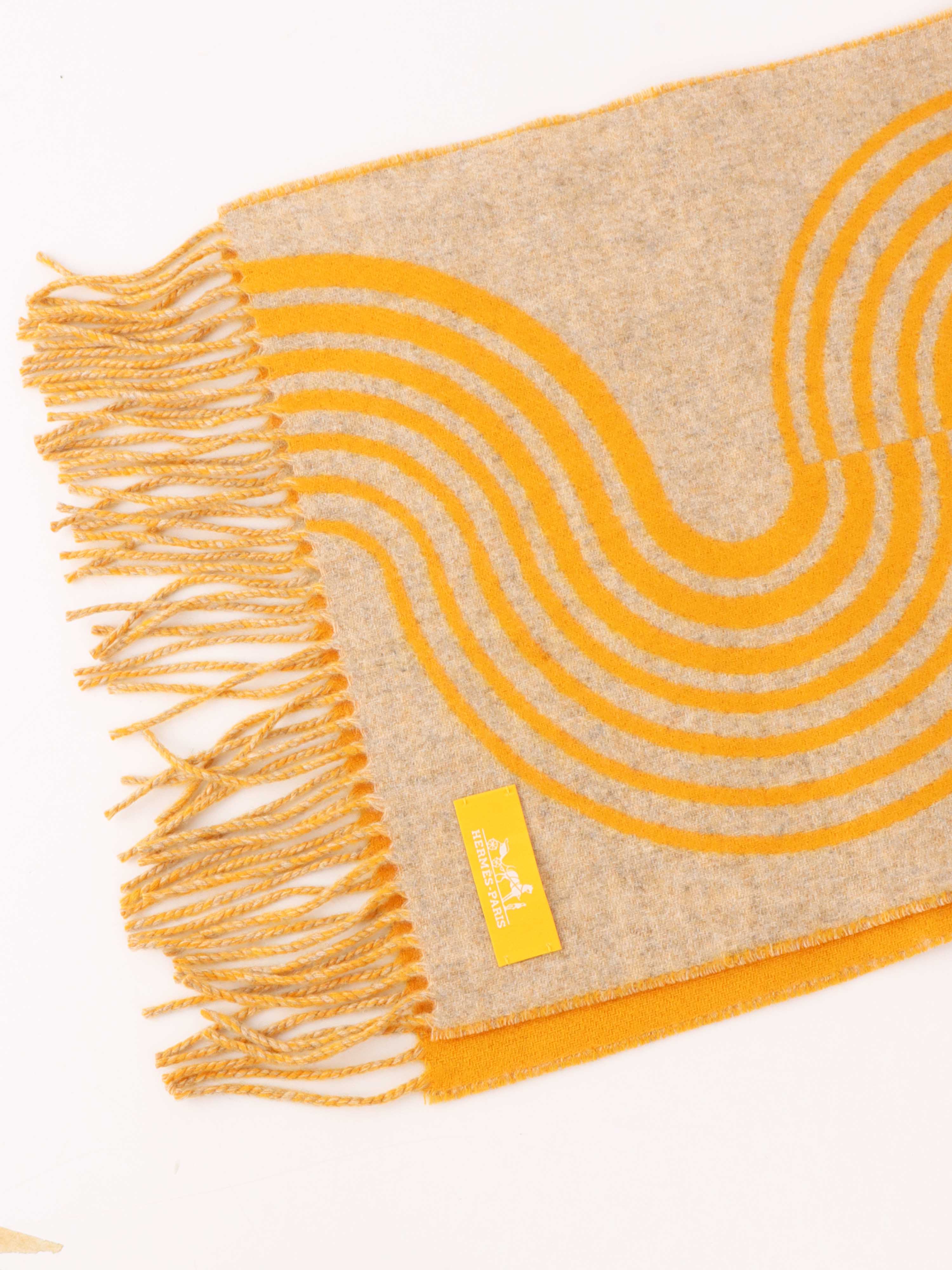 Hermes Yellow  Beige Cashmere Scarf.