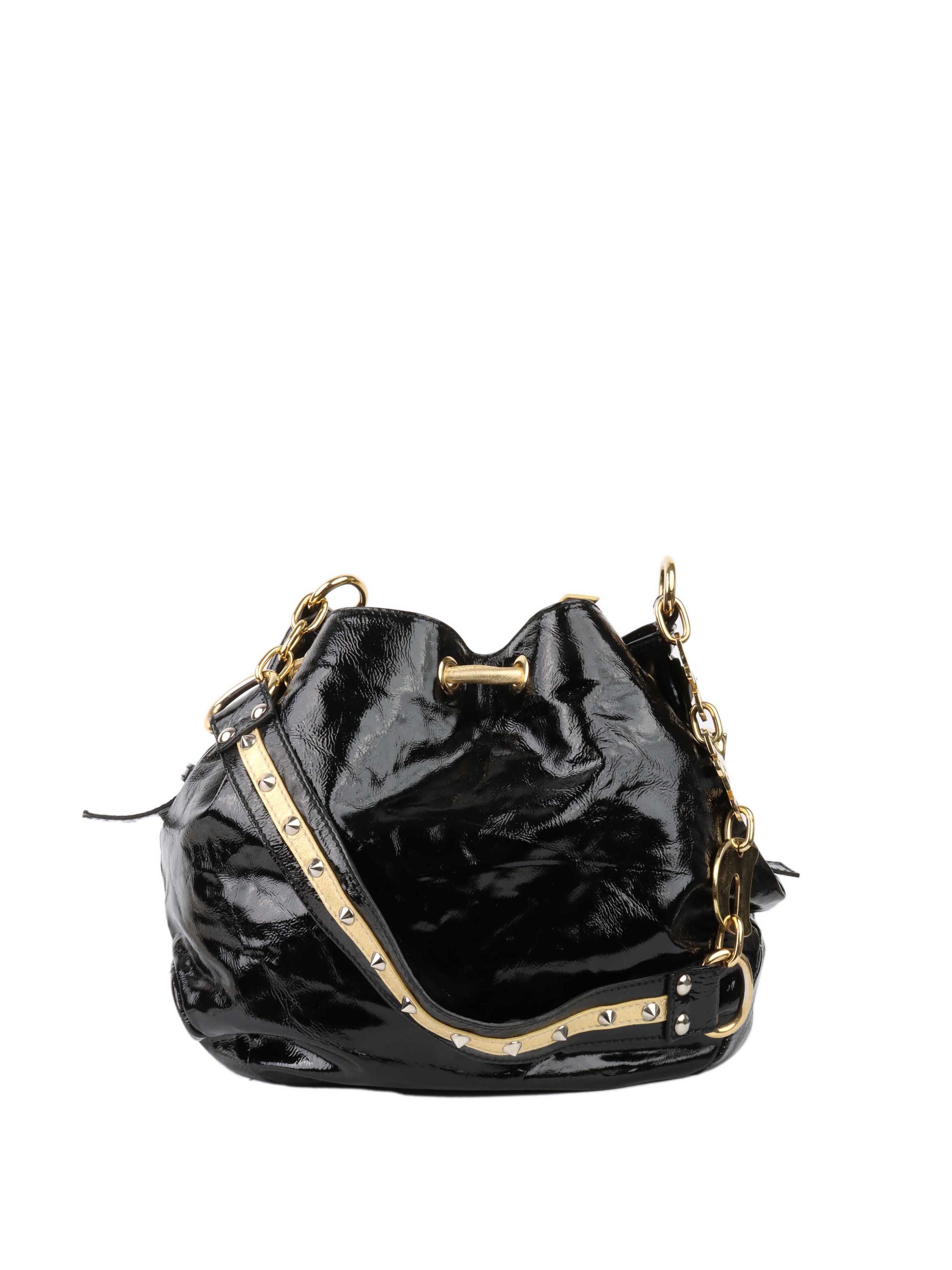 Dolce 
Gabbana Black 
Gold Patent Hobo Bag.