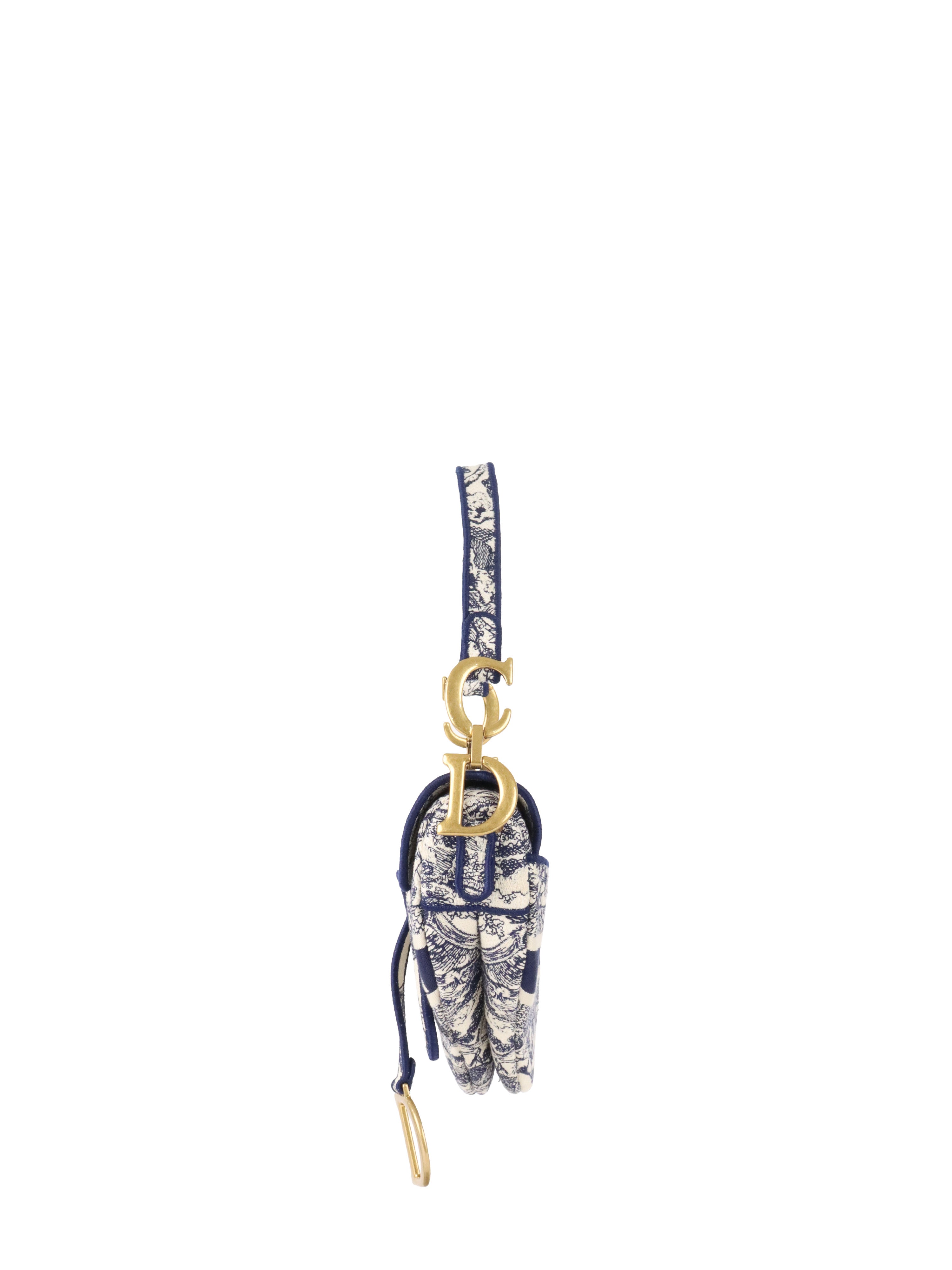 Dior Medium Blue Toile De Jouy Embroidered Saddle Bag