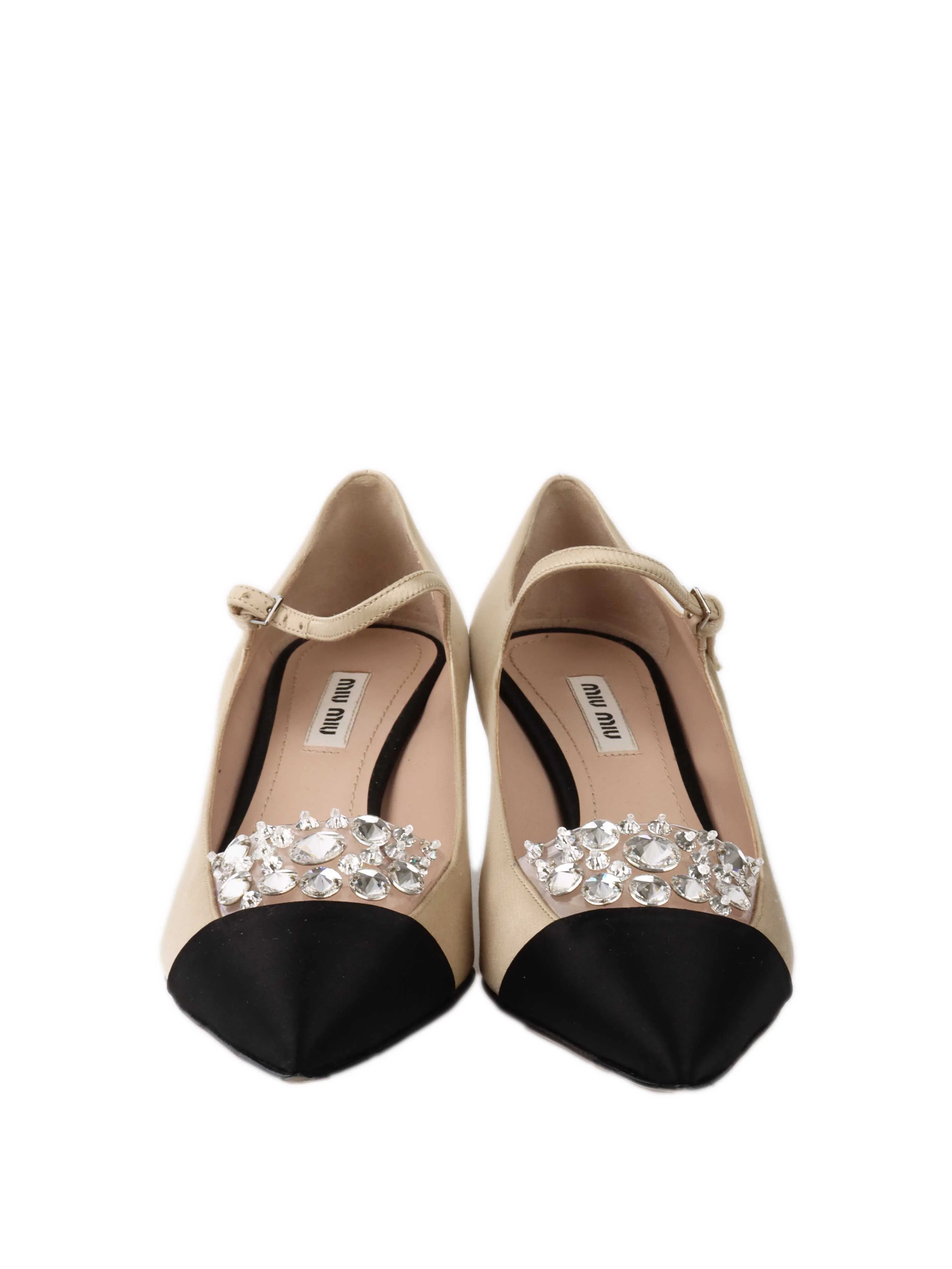 Miu Miu Champagne  Black Heels with Crystals 35.5.