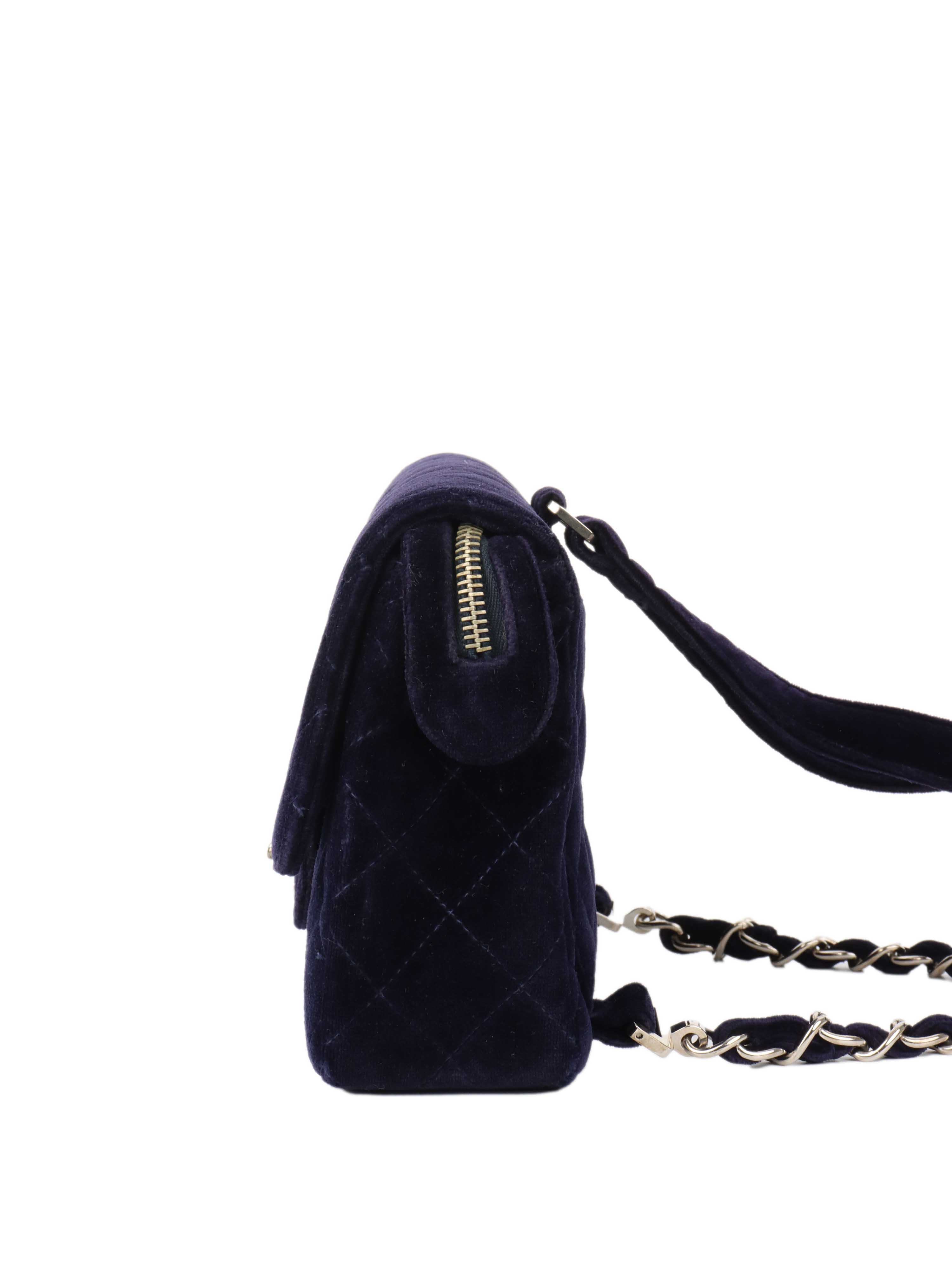 Chanel Vintage Navy Velvet Classic Flap Backpack.