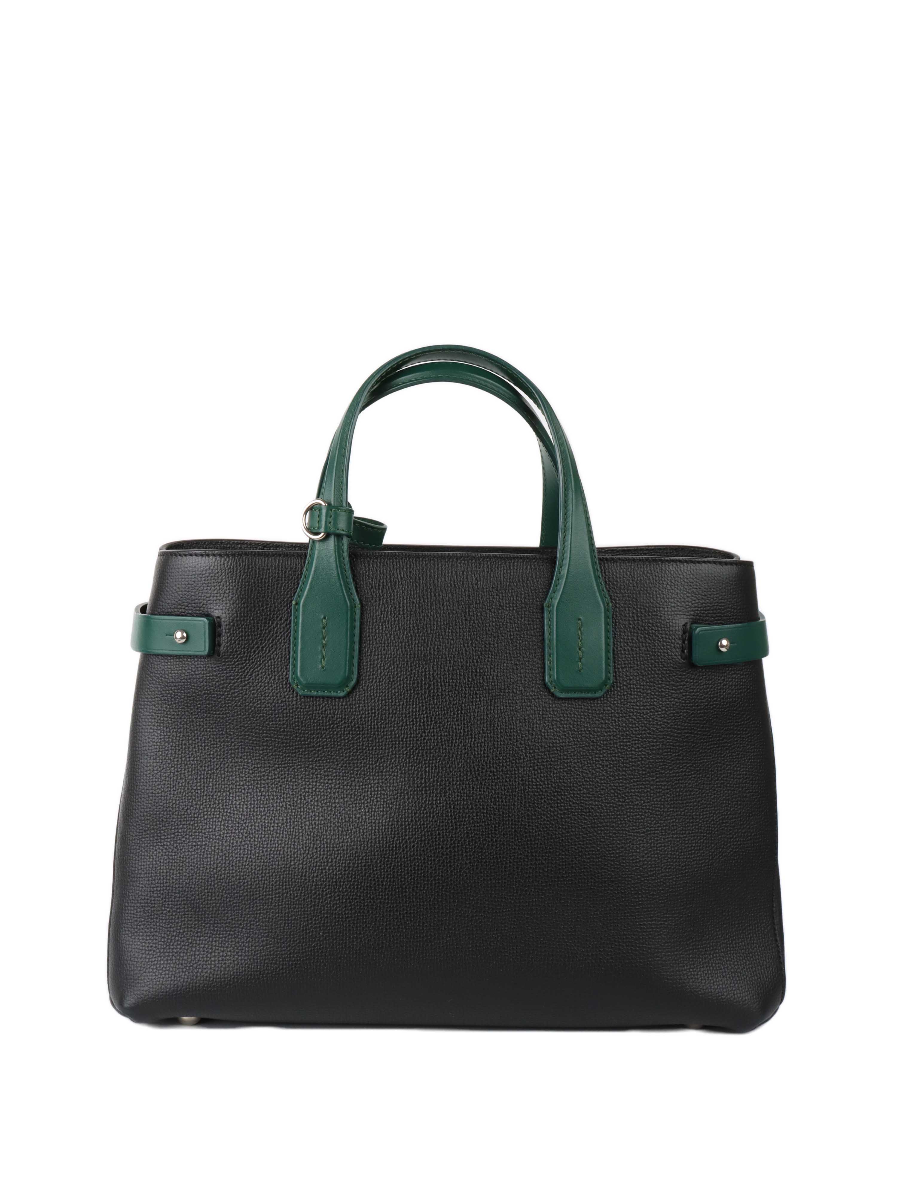 Burberry Black and Green Leather Tote.