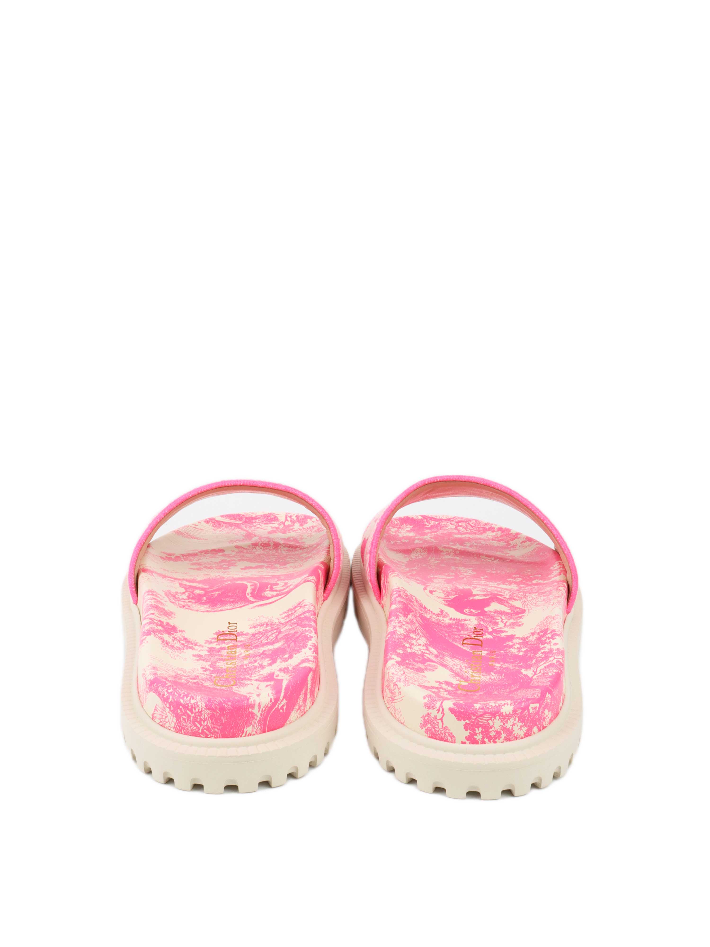 Dior Dway Rubber Slides in White 
Fluro Pink.