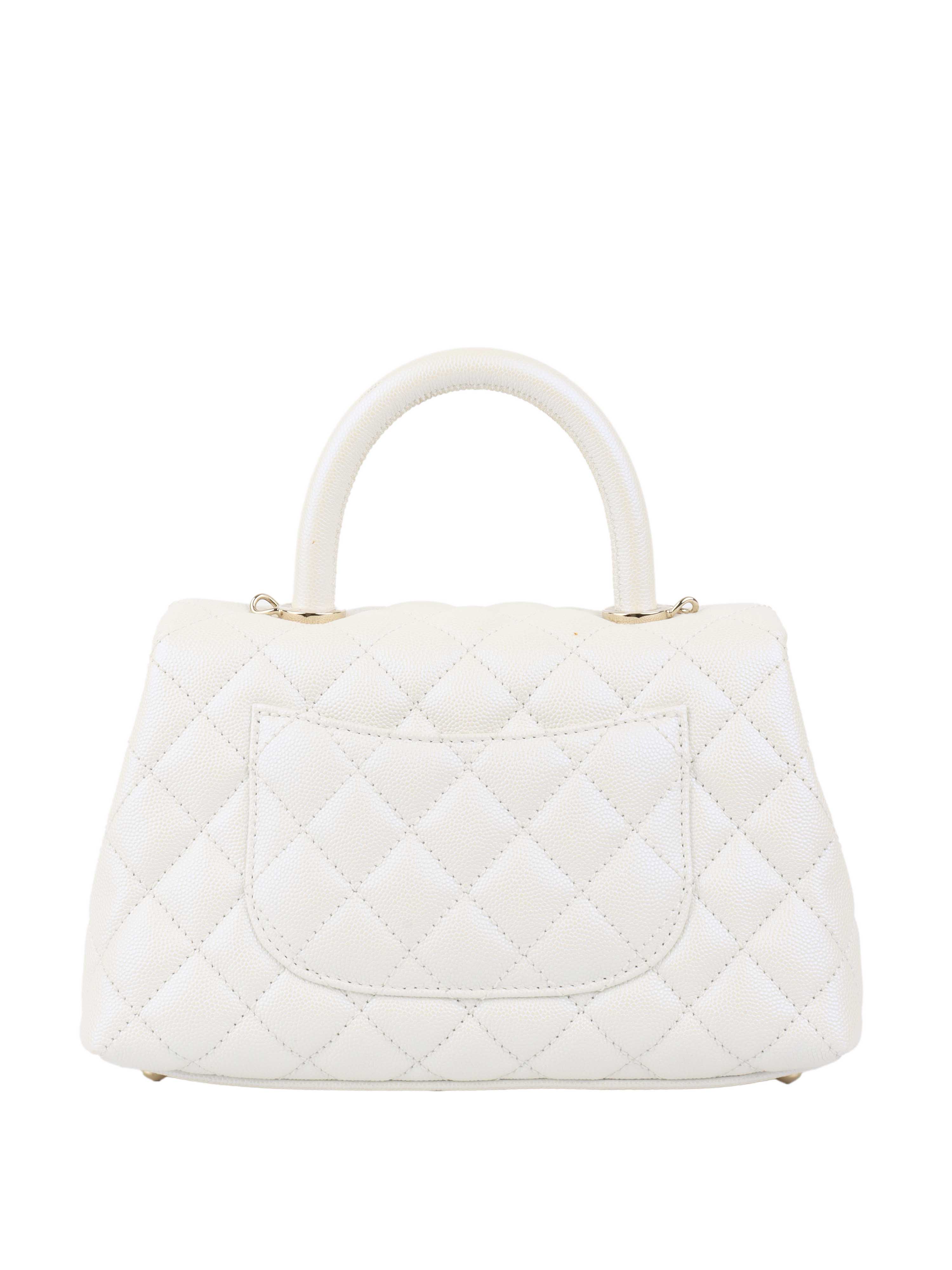 Chanel Small White Iridescent Coco Handle.