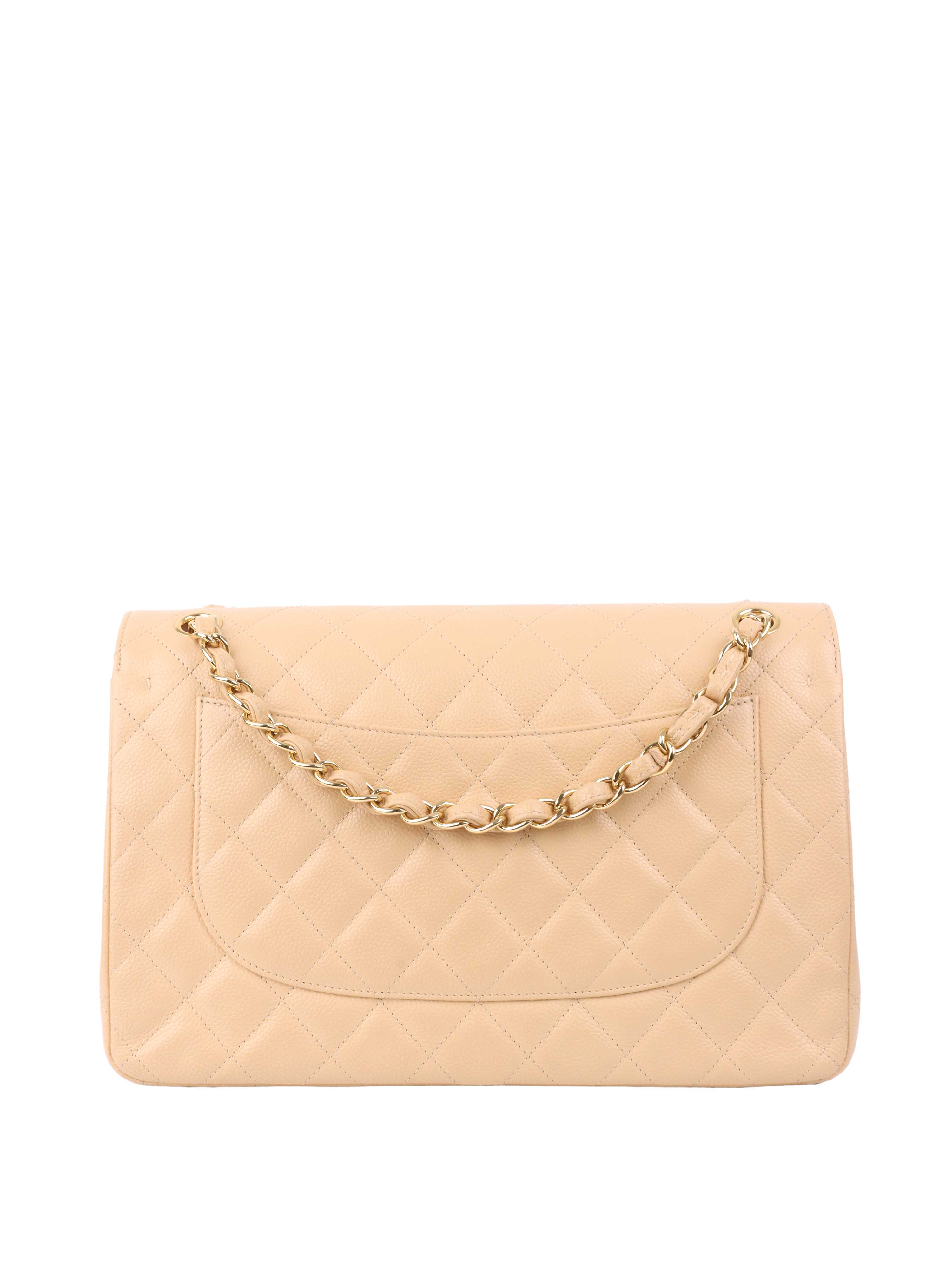 Chanel Beige Caviar Jumbo Classic Flap.