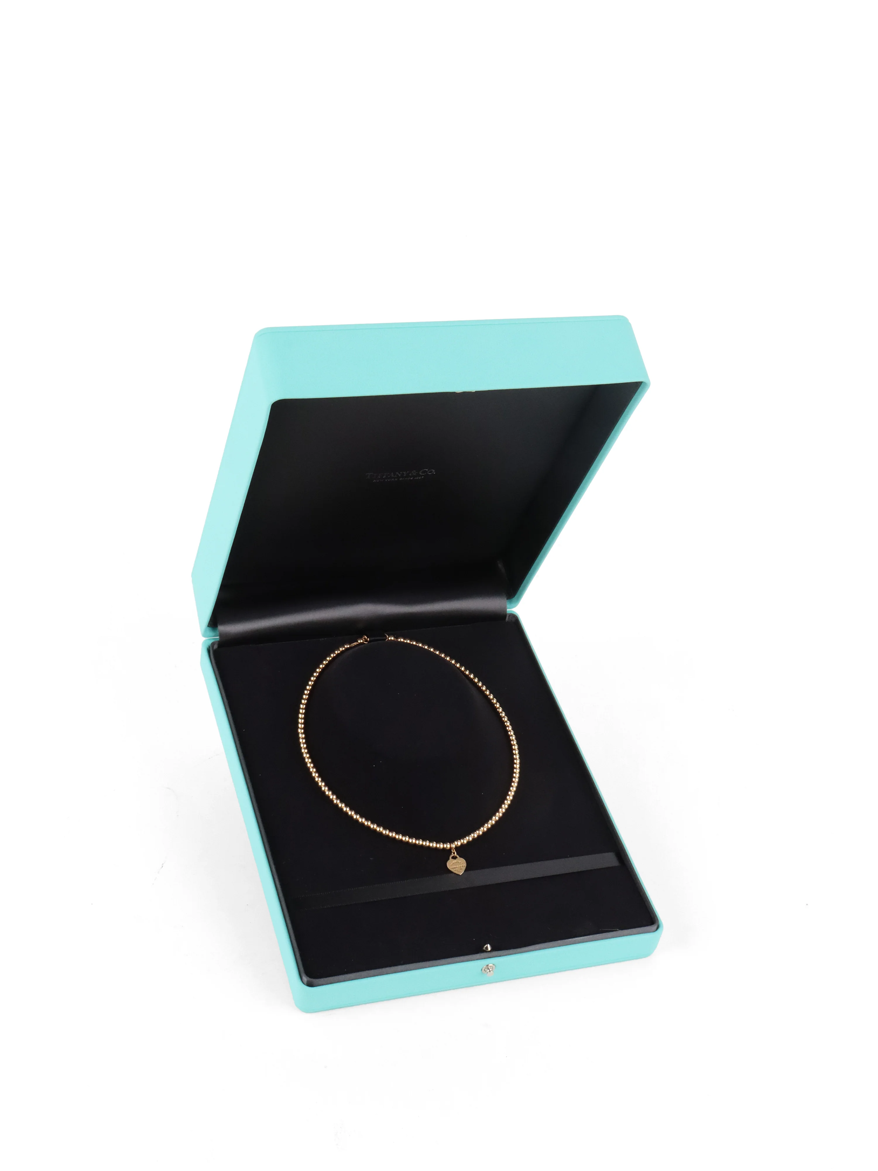 Tiffany  Co Yellow Gold Mini Heart Tag Bead Necklace