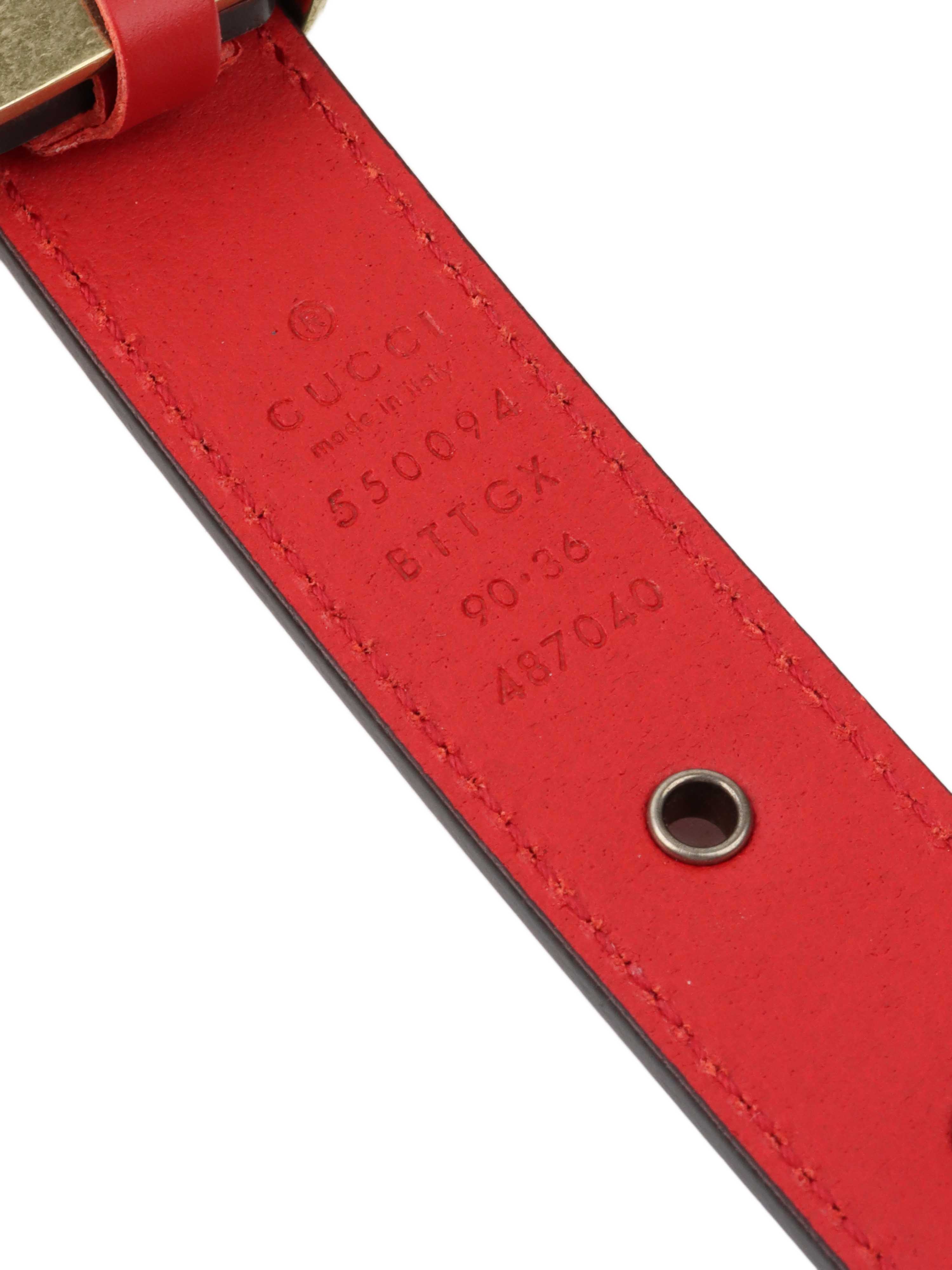 Gucci Red Leather GG Studded Belt - Size 90.