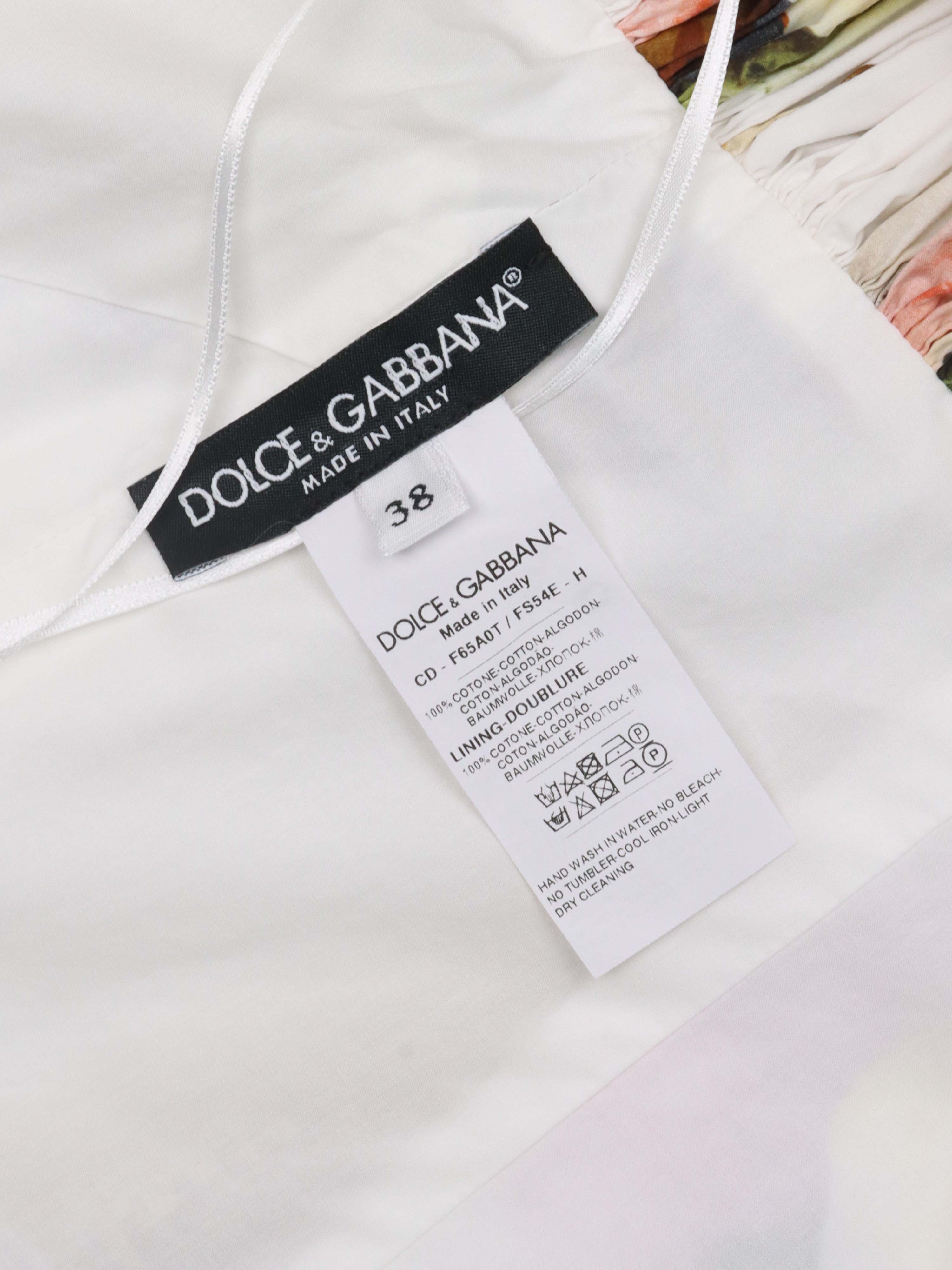 Dolce  Gabbana White Ice Cream Print Cotton Gathered Dress.