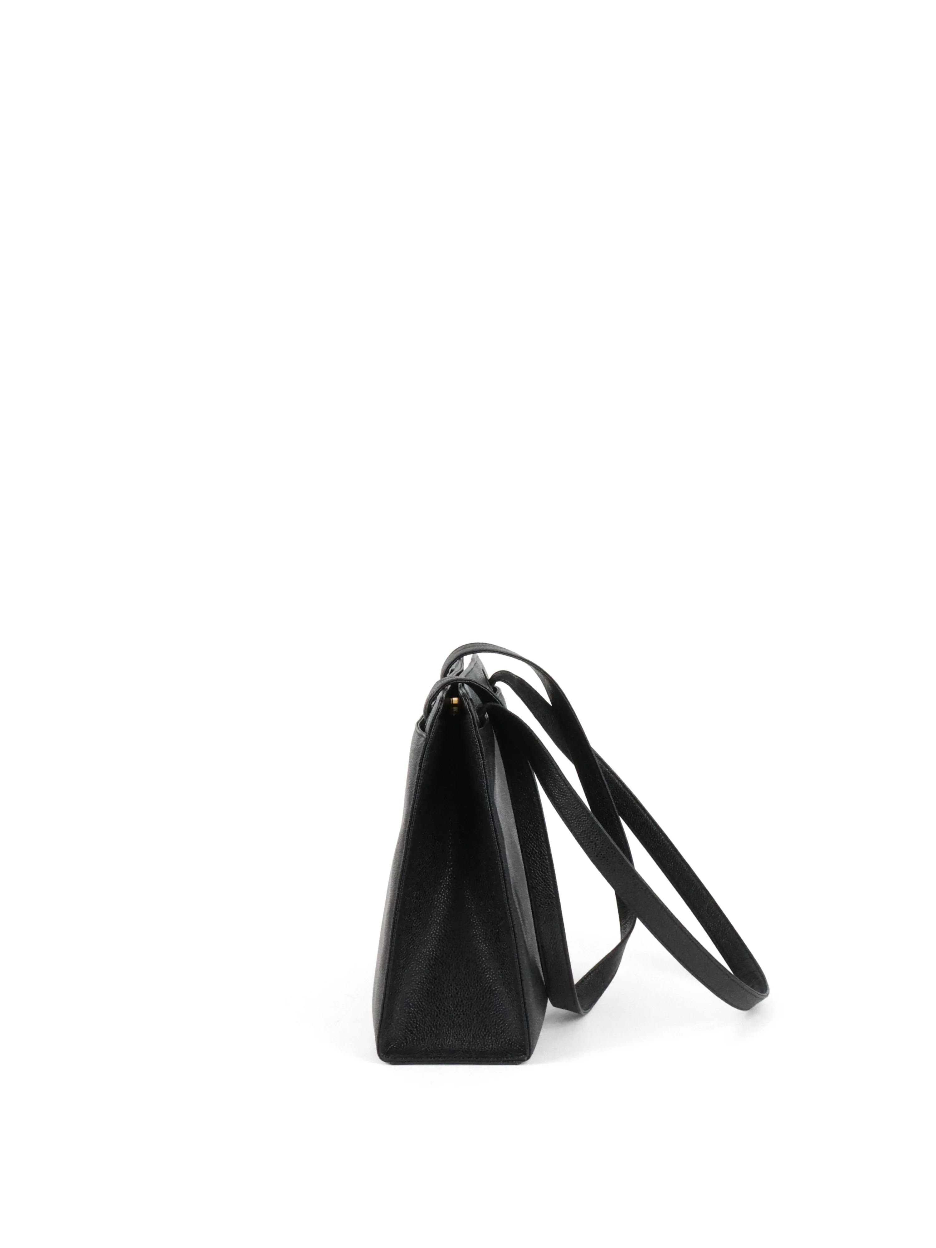 Chanel Vintage Stitched Logo Black Caviar Tote