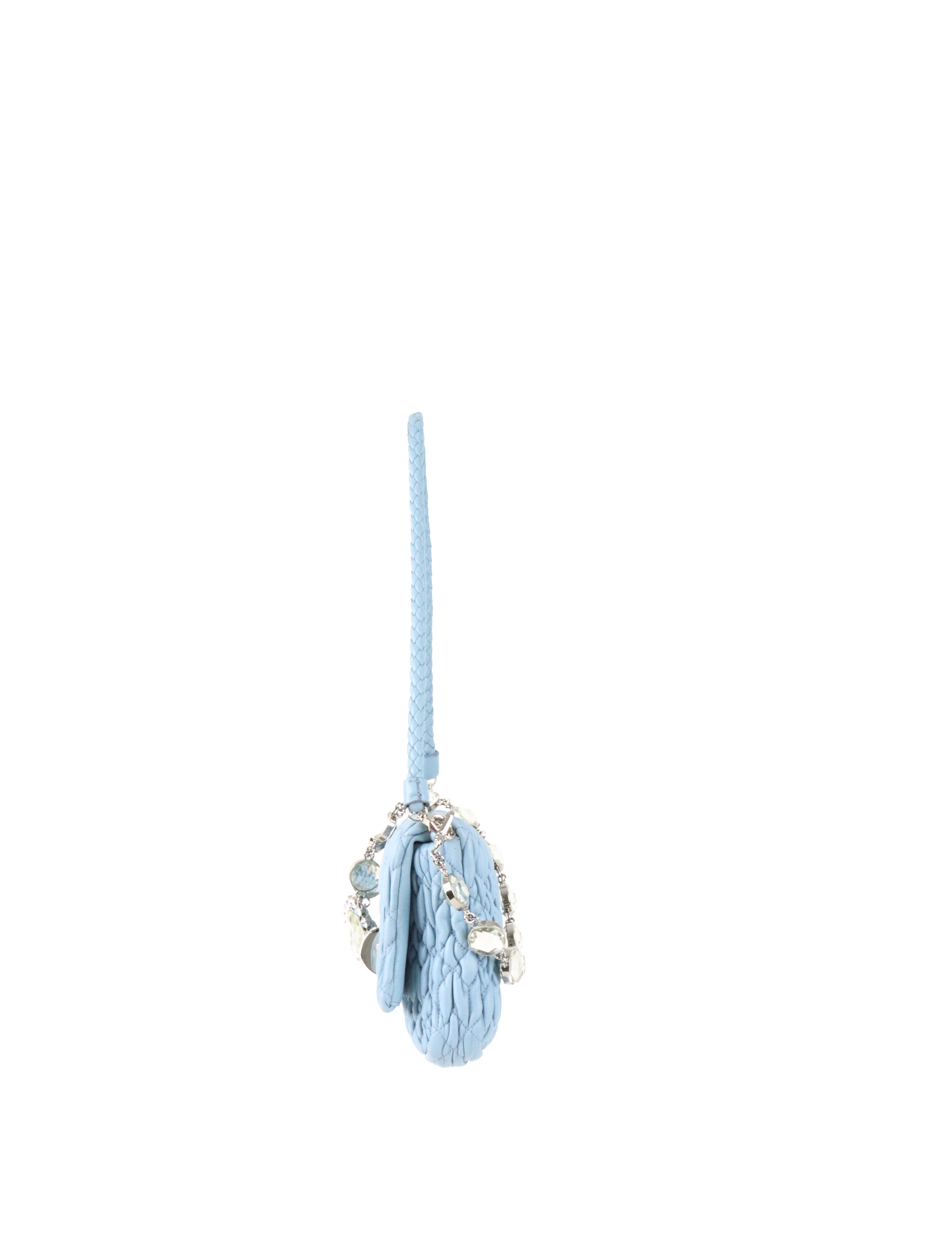 Miu Miu Light Blue Matelasse Nappa Crystal Chain Satchel