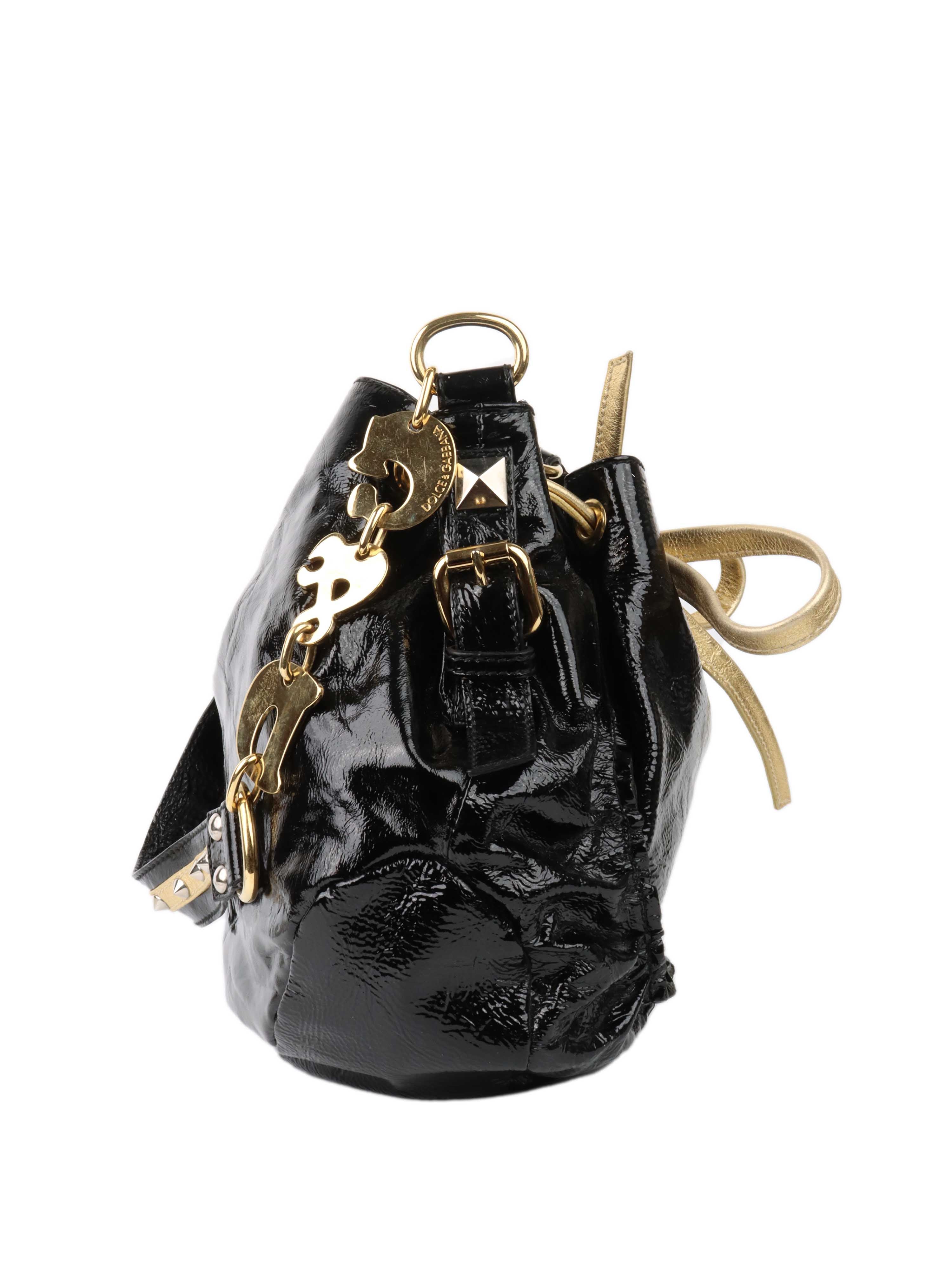 Dolce 
Gabbana Black 
Gold Patent Hobo Bag.