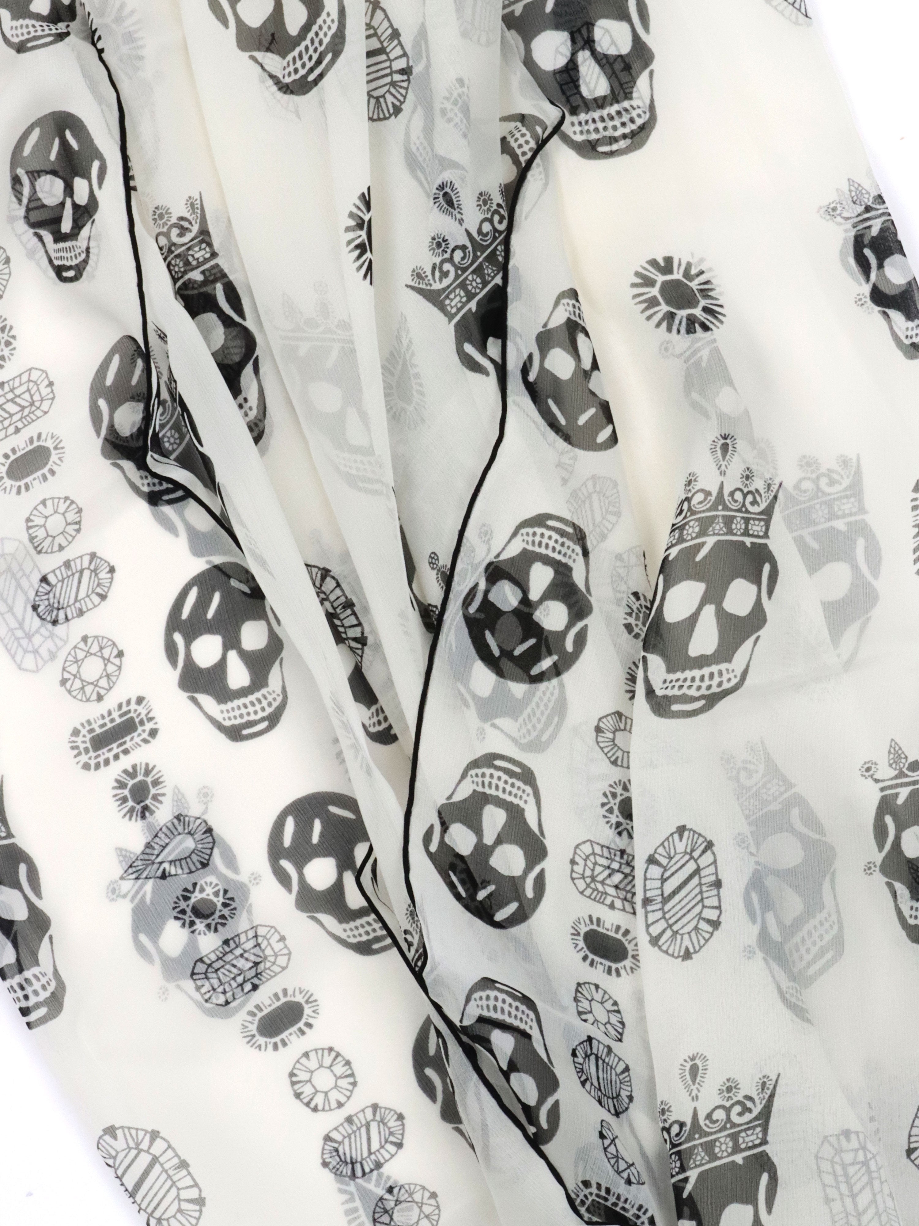 Alexander McQueen Multi Skulls Black and White Silk Scarf