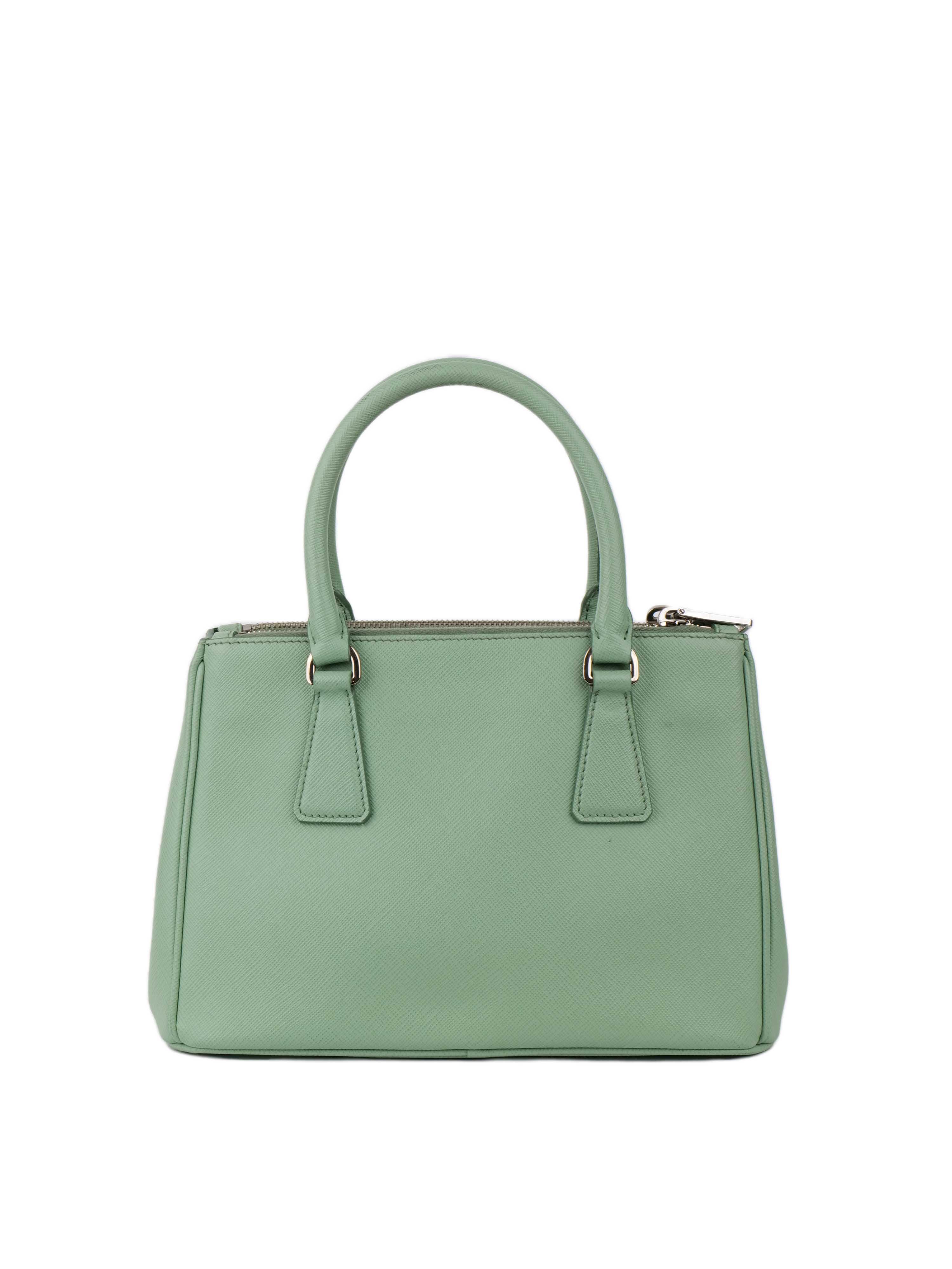 Prada Mint Green Saffiano Double Zipped Small Tote.