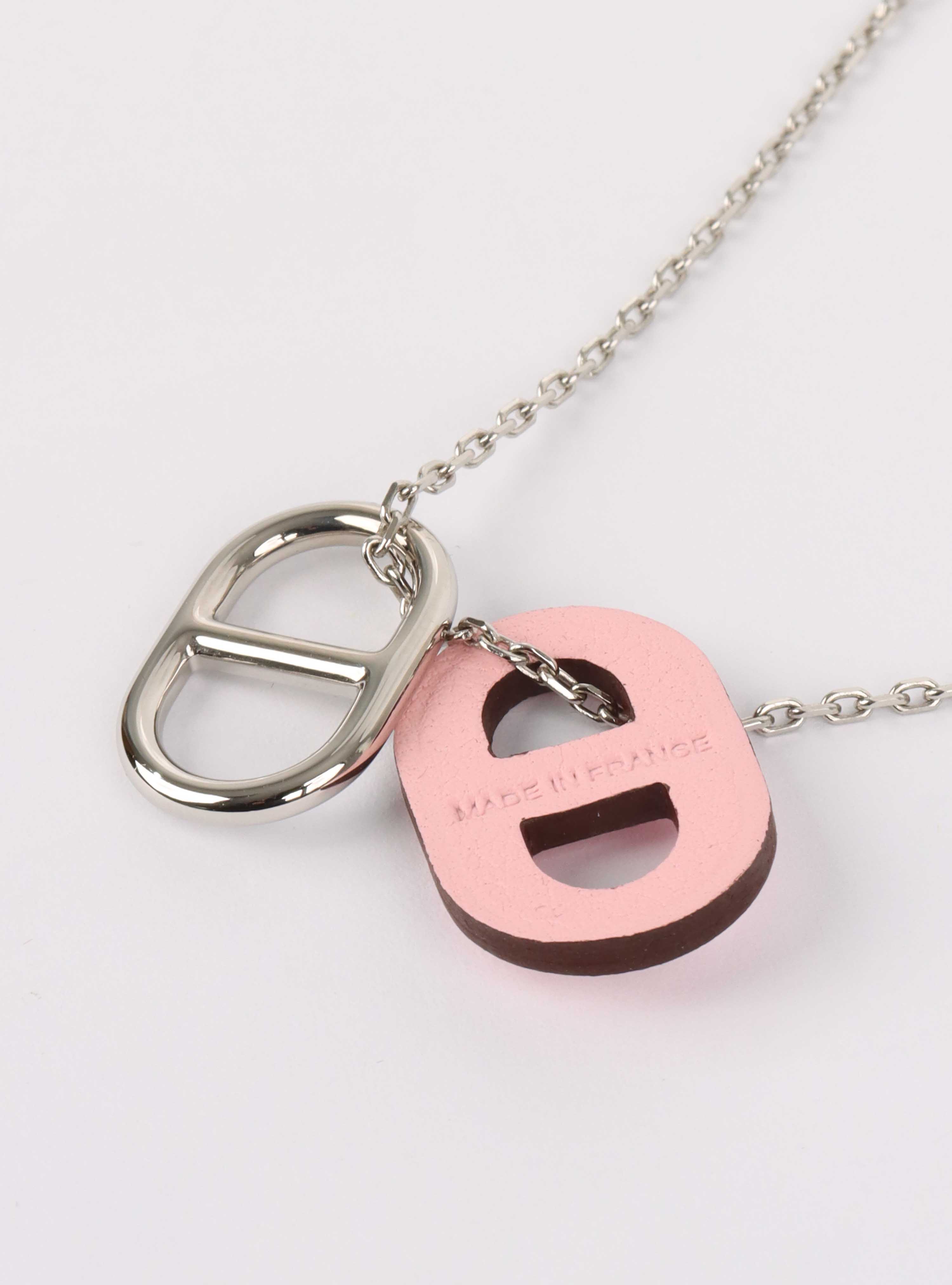 Hermes Silver and Pink  OMaillon Pendant Necklace
