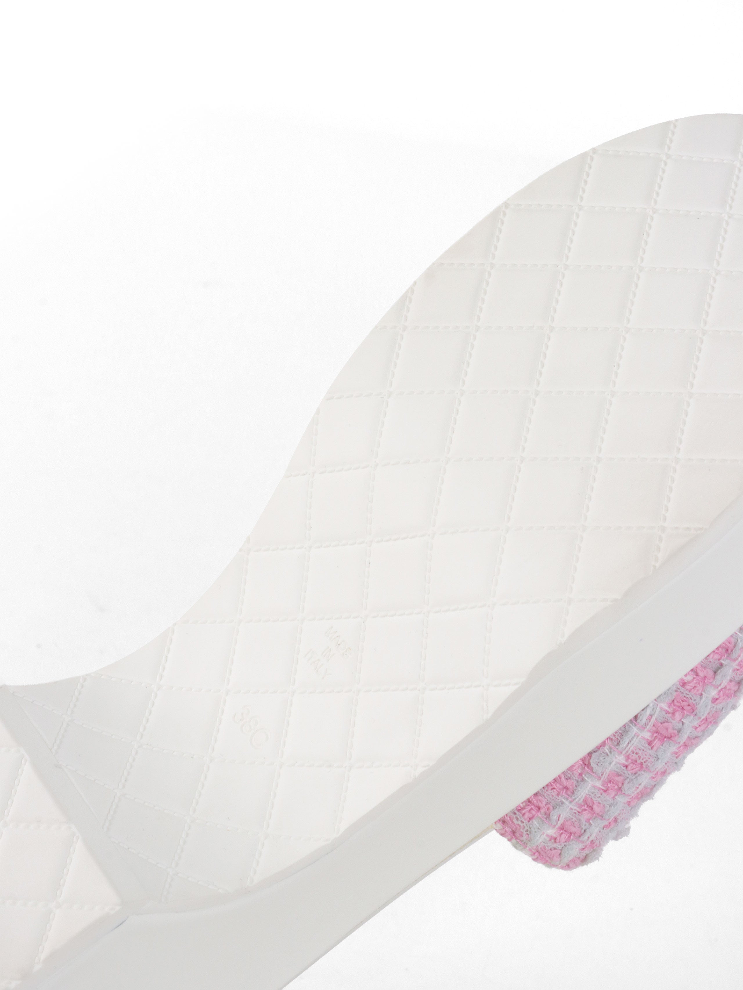 Chanel White 24P Pink Tweed Sequin CC Patent Platform Wedge Mules