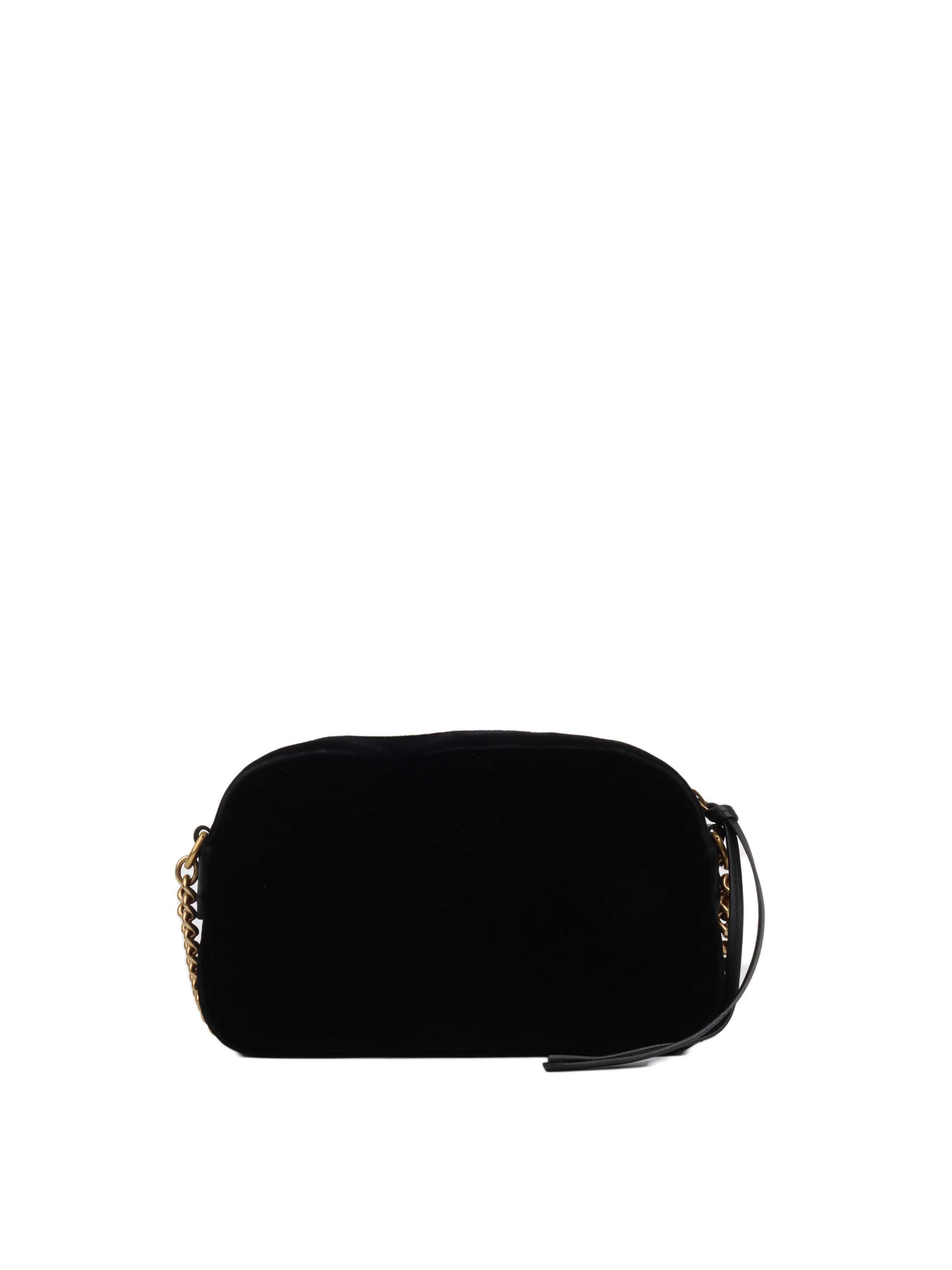 Gucci GG Marmont Small Matelasse Shoulder Bag Black Velvet GHW.