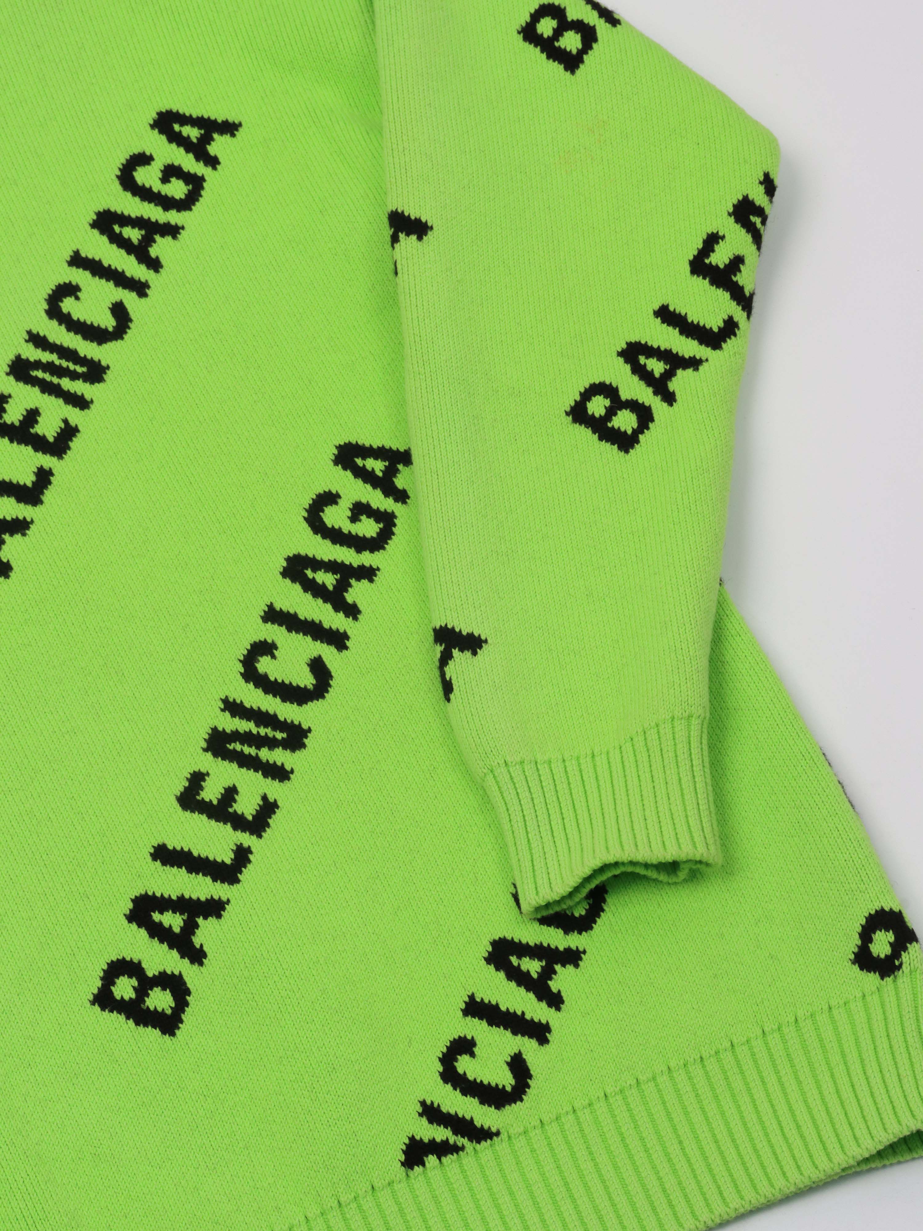 Balenciaga Green  Black Wool Logo Sweater.