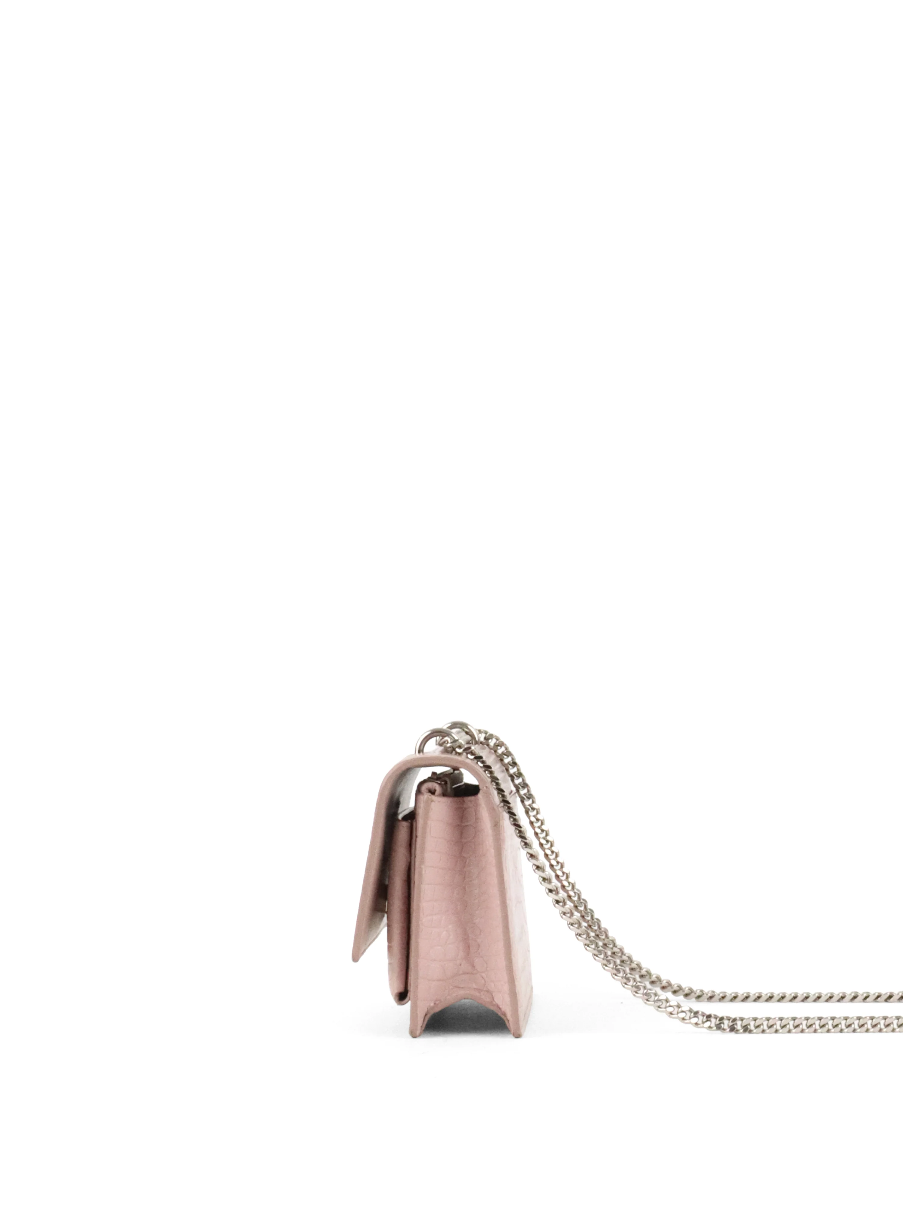 Saint Laurent Mini Pink Sunset Crocodile Embossed Leather Bag