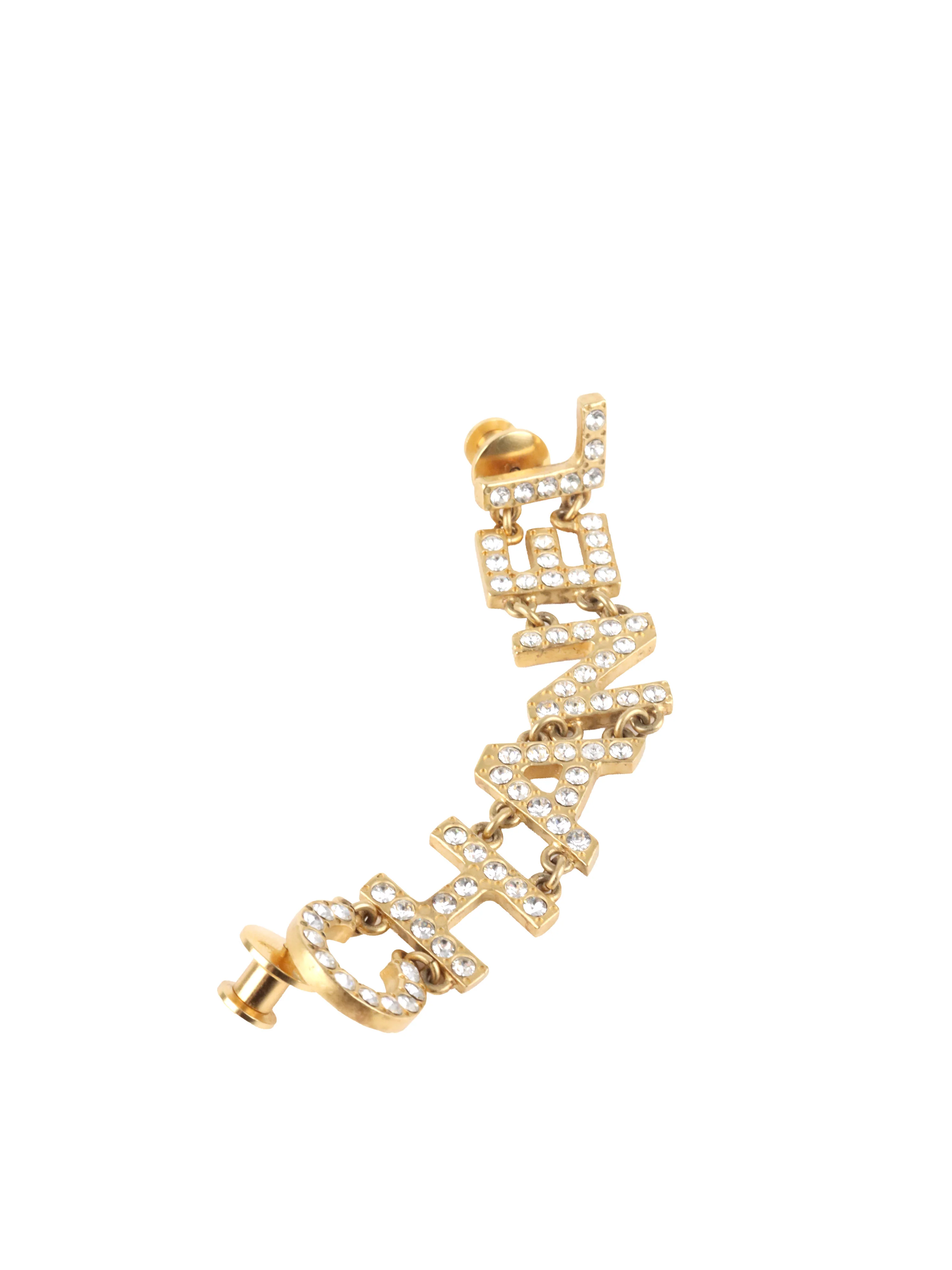 Chanel Gold Crystal Logo Brooch