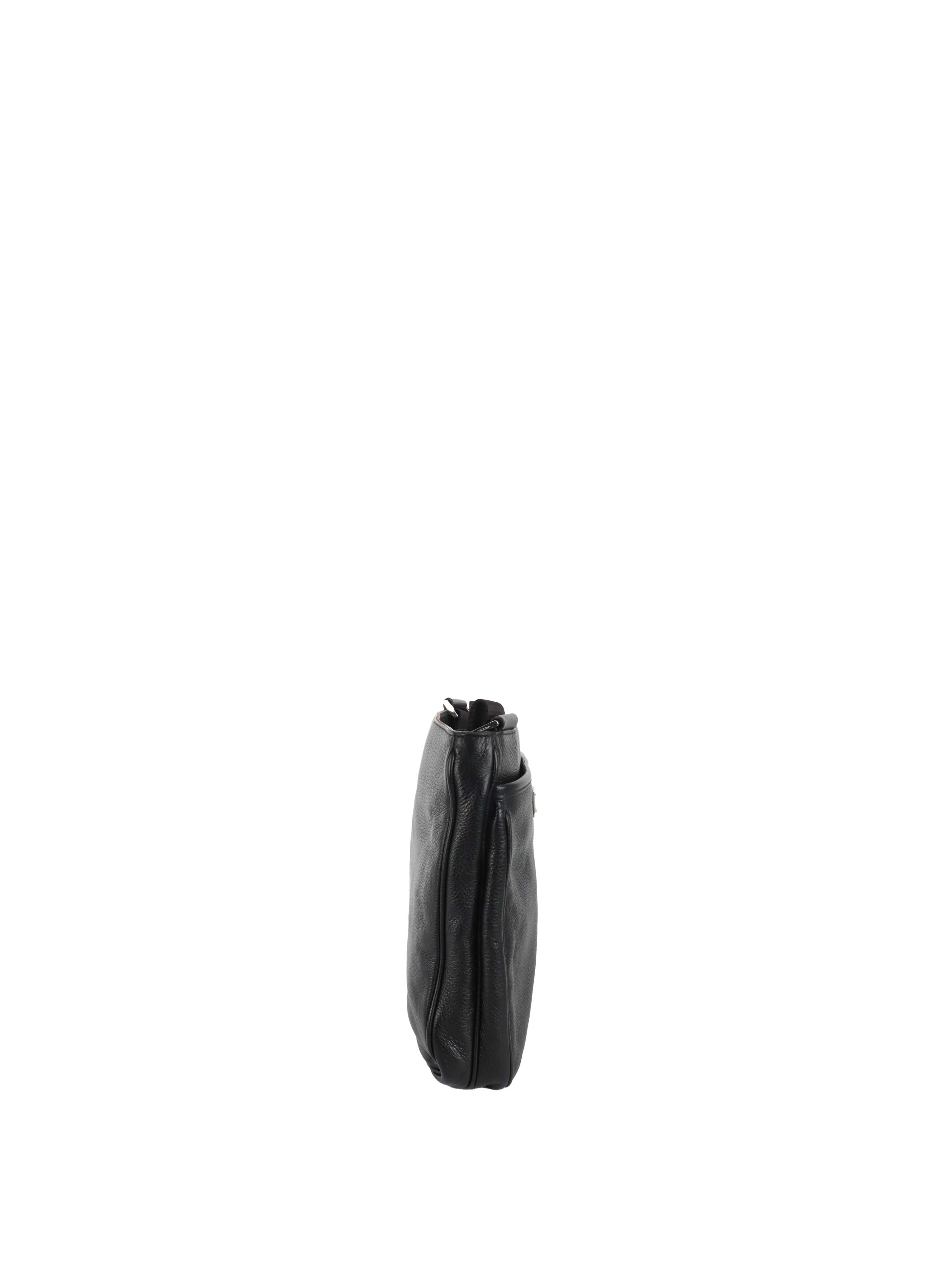 Prada Black Leather Messenger Bag.