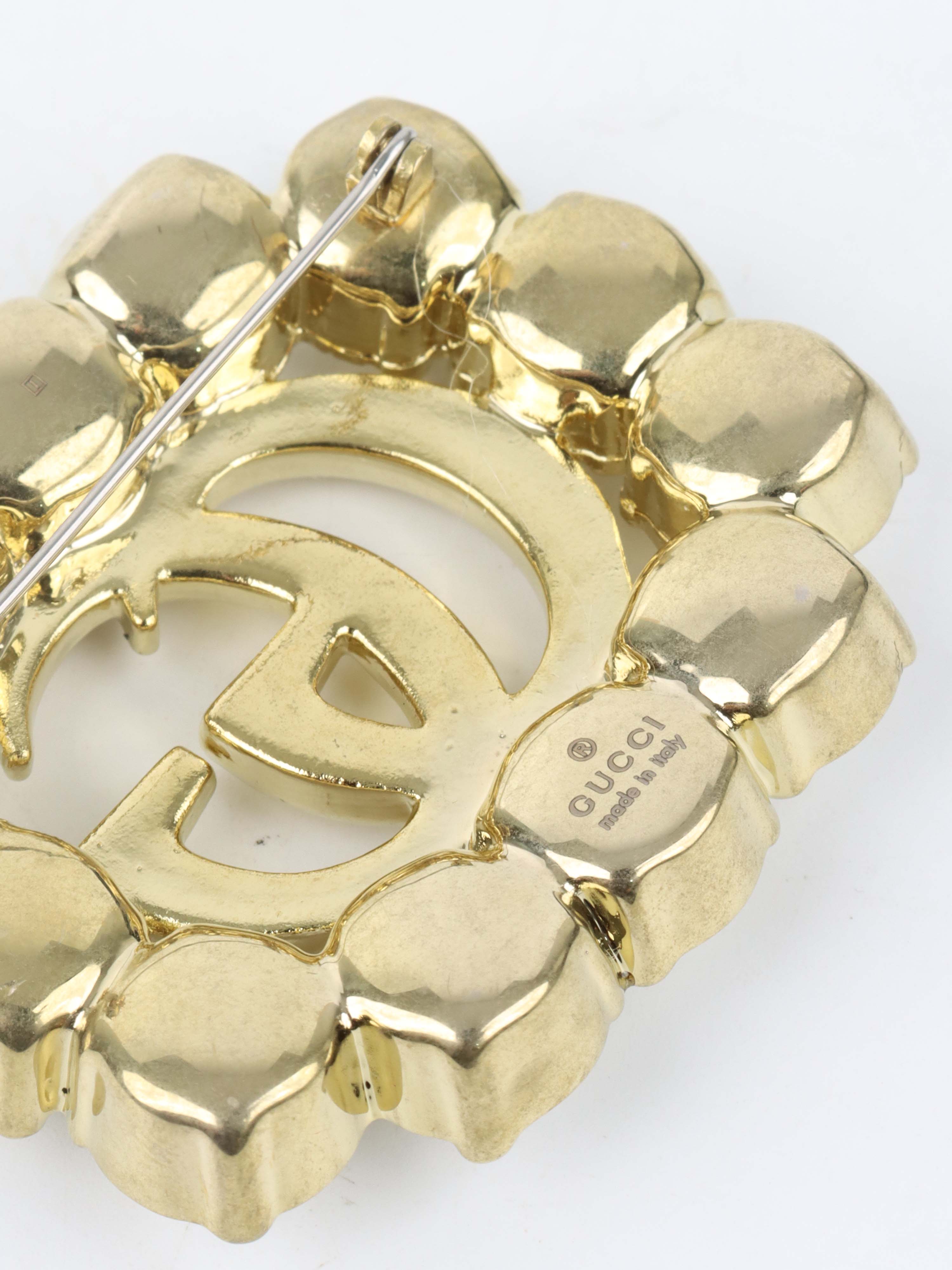 Gucci Metallic GG Pearl-Embellished Brooch.