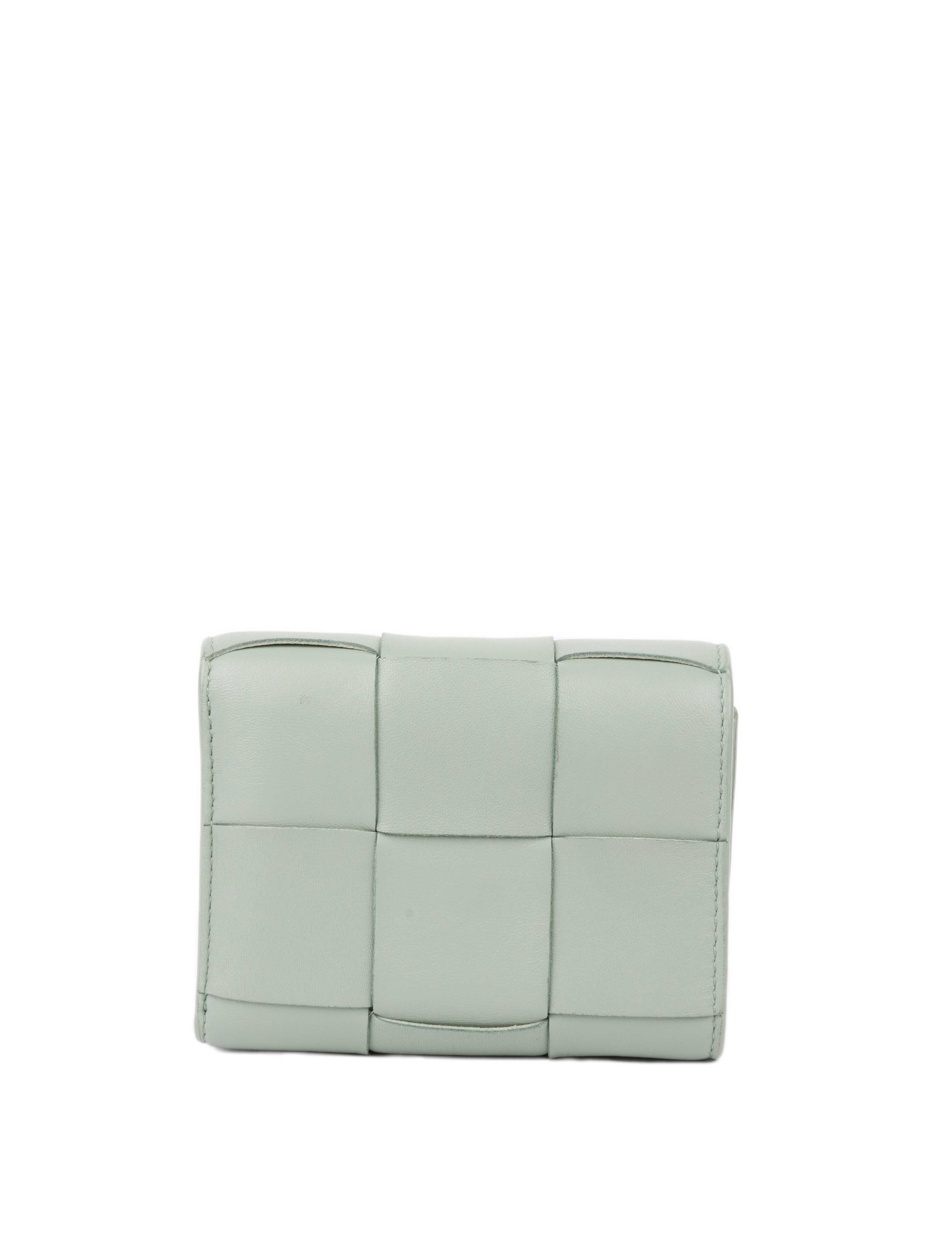 Bottega Veneta Seafoam Cassette Tri-Fold Zip Wallet.