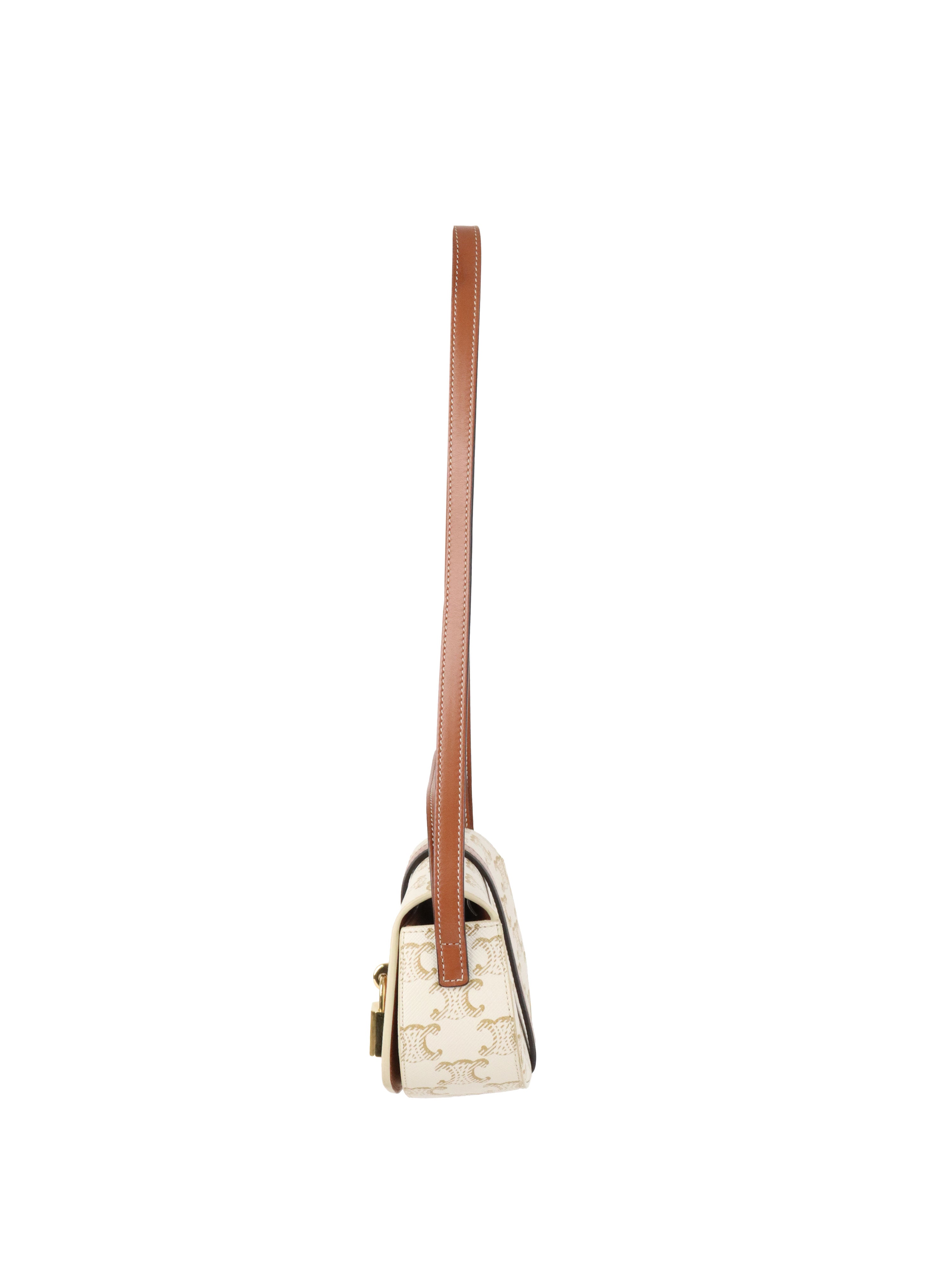 Celine White/Tan Triomphe Tabou Clutch with Strap