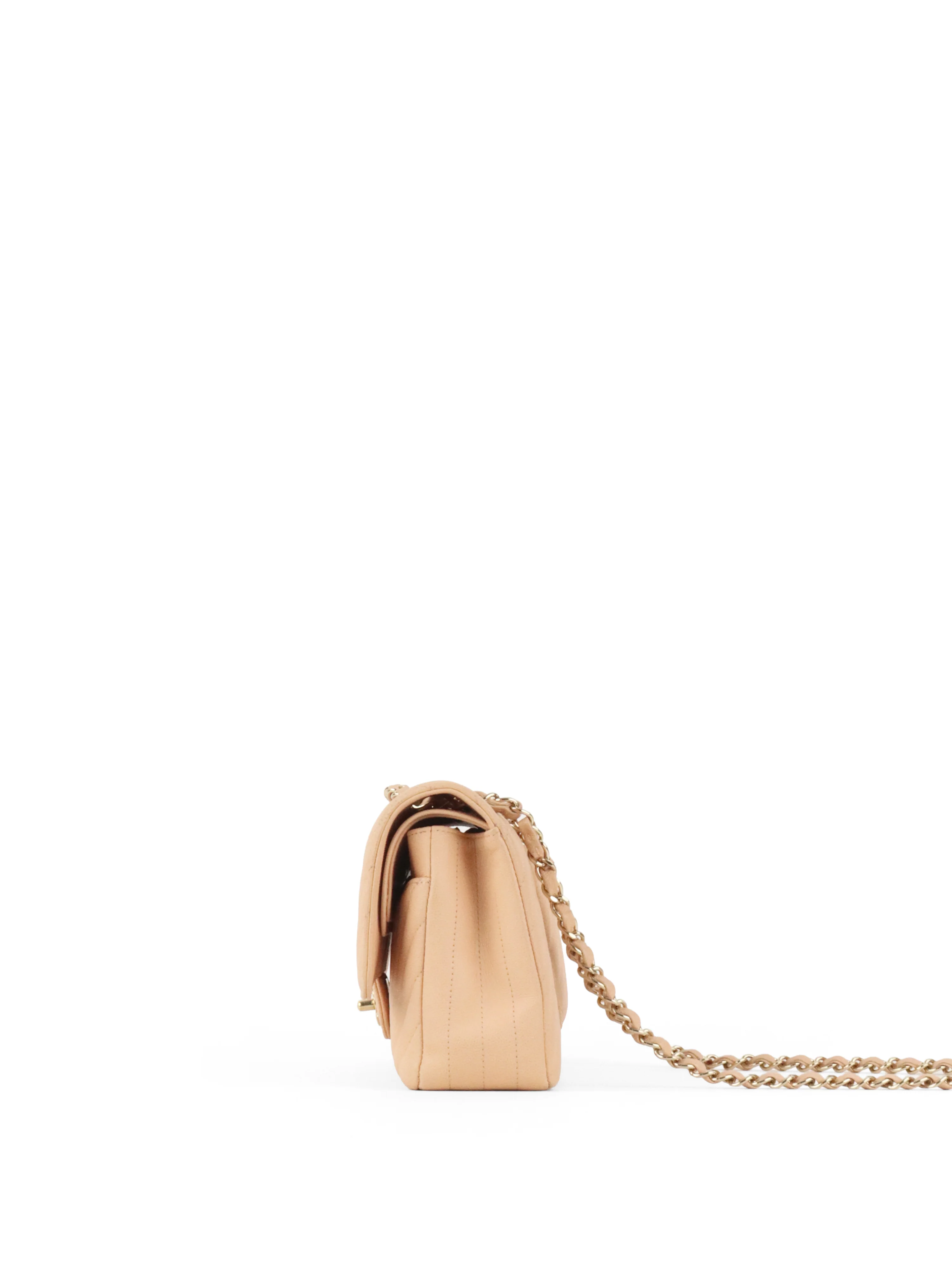 Chanel Beige Claire Chevron Caviar Classic Flap
