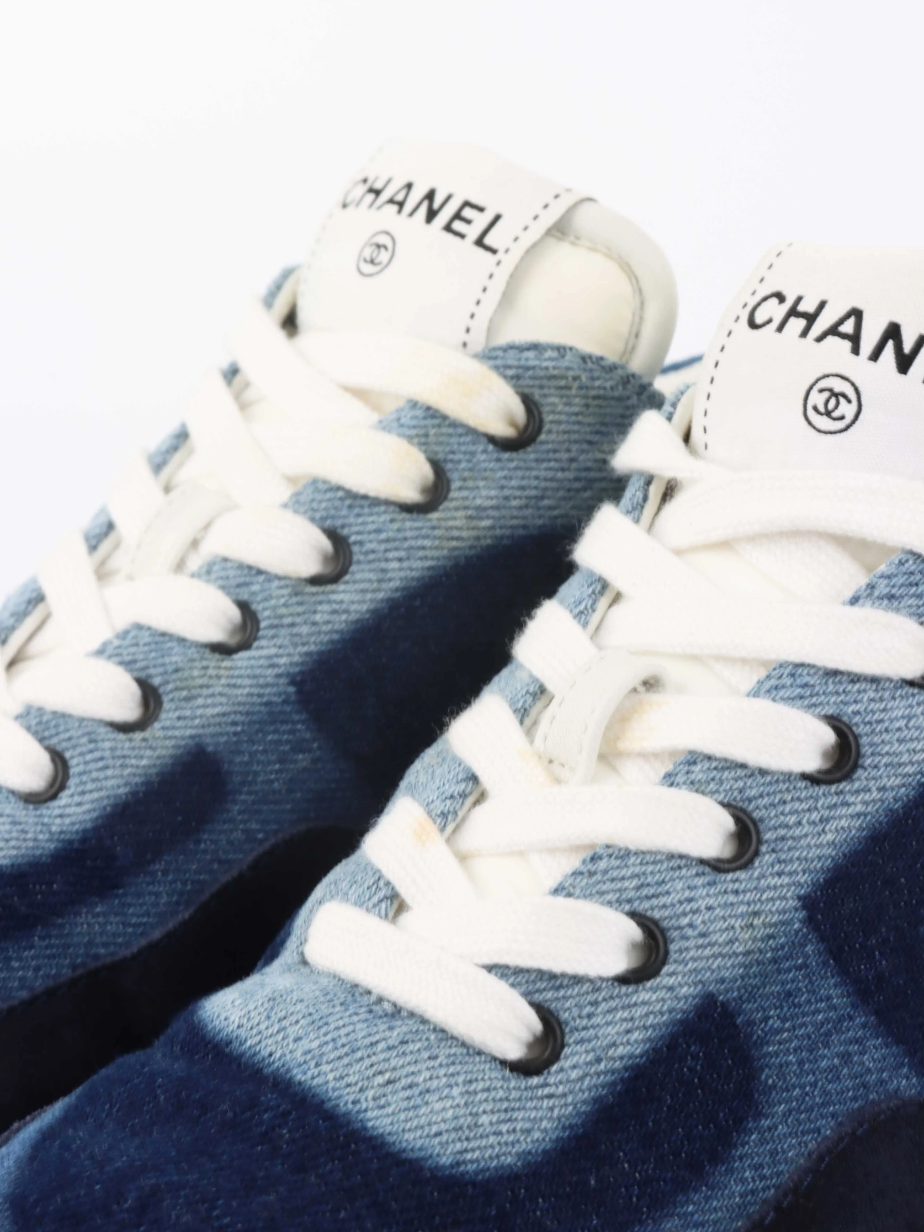 Chanel Blue Denim  White Sneakers.