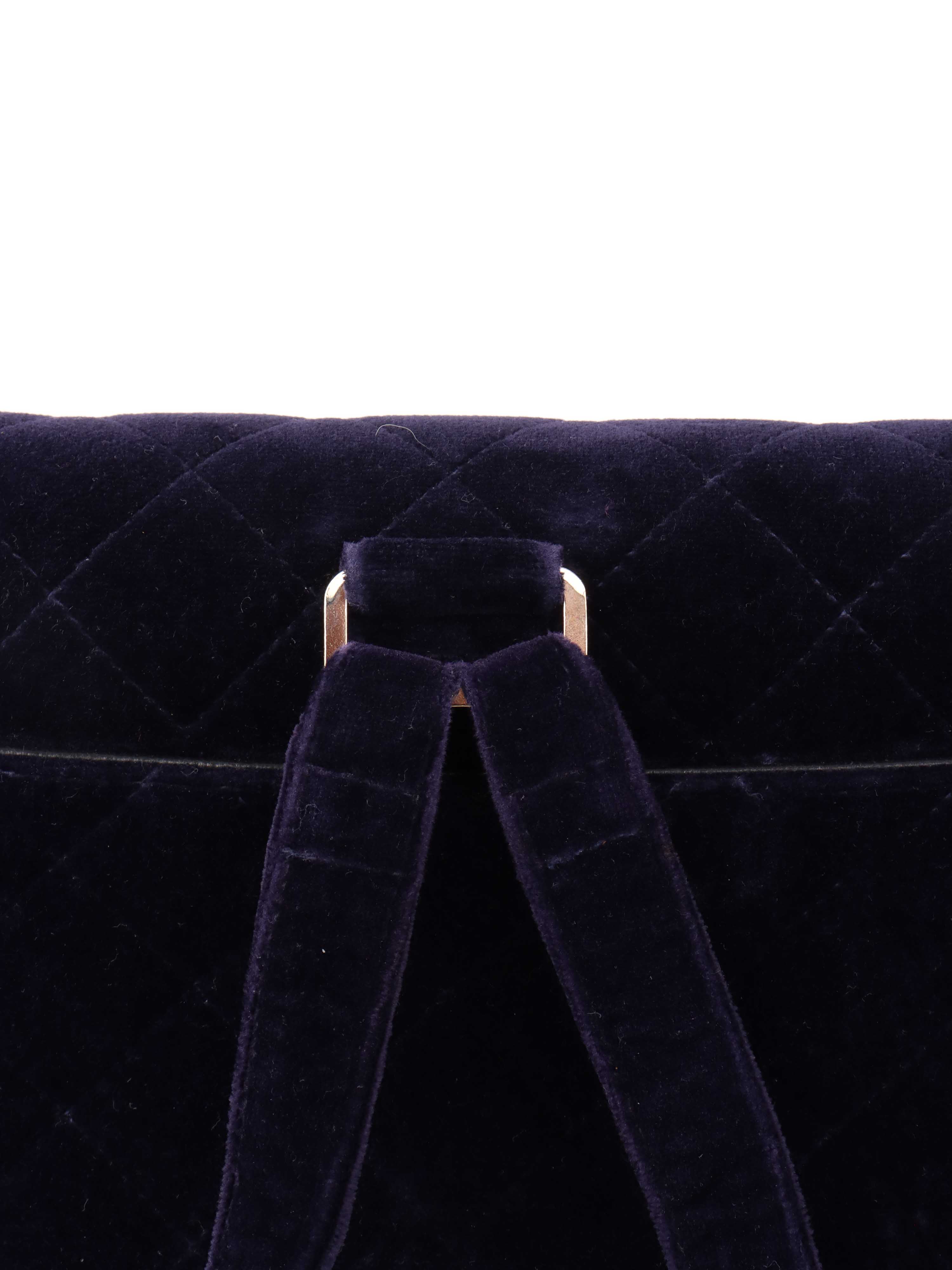 Chanel Vintage Navy Velvet Classic Flap Backpack.