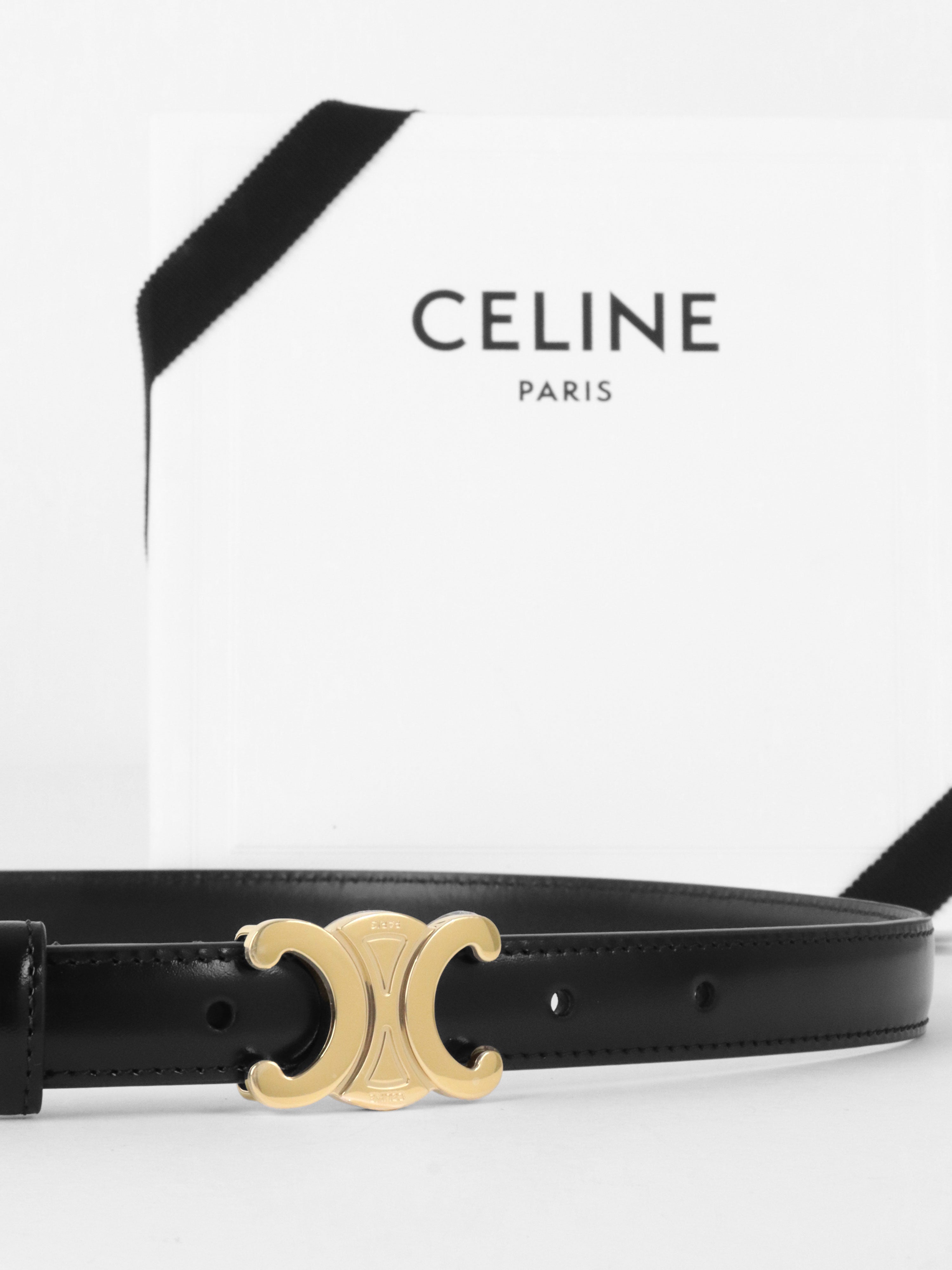 Celine Black Triomphe 18mm Belt.