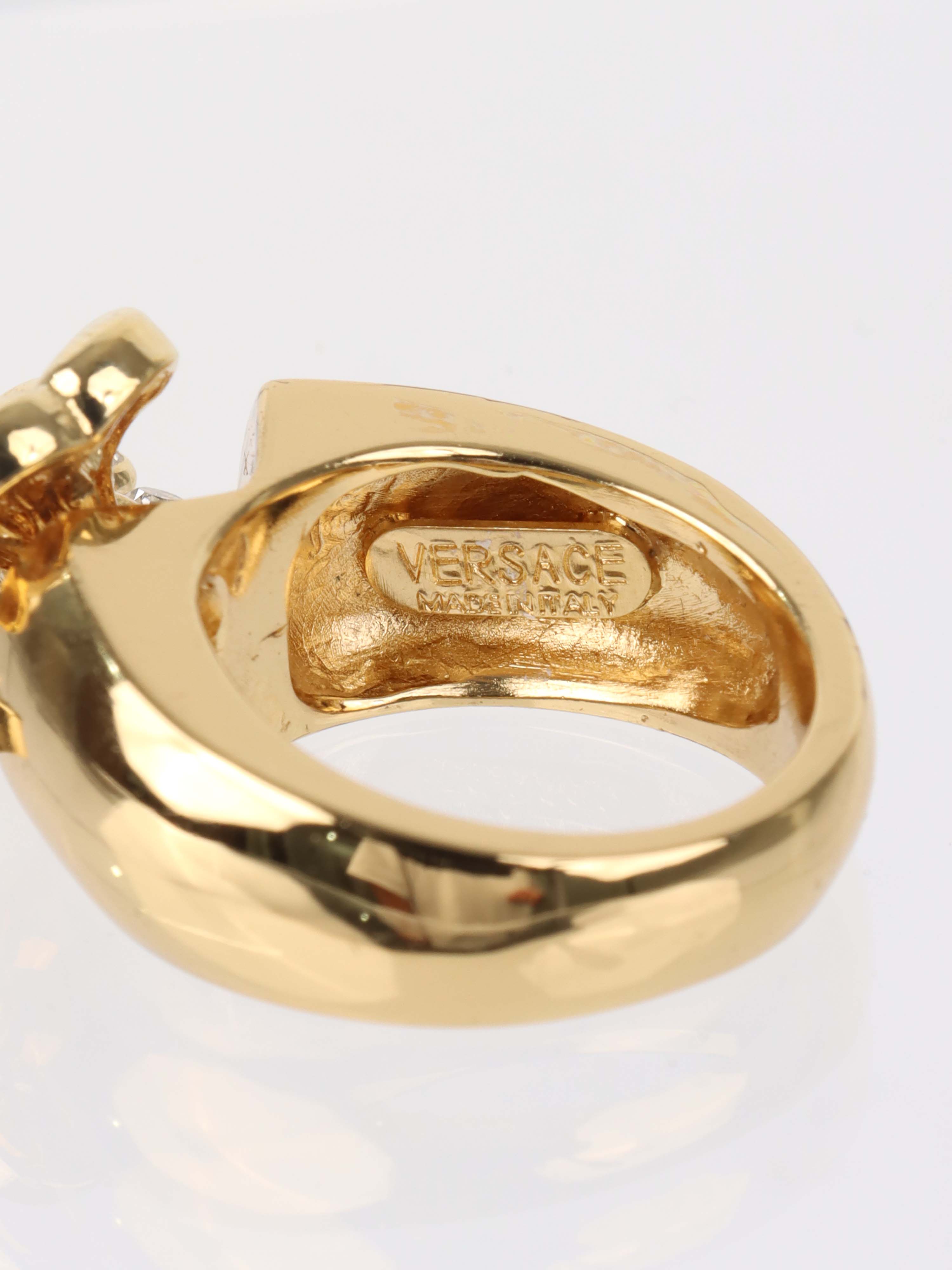 Versace Gold-tone Flower and Leaves Ring.