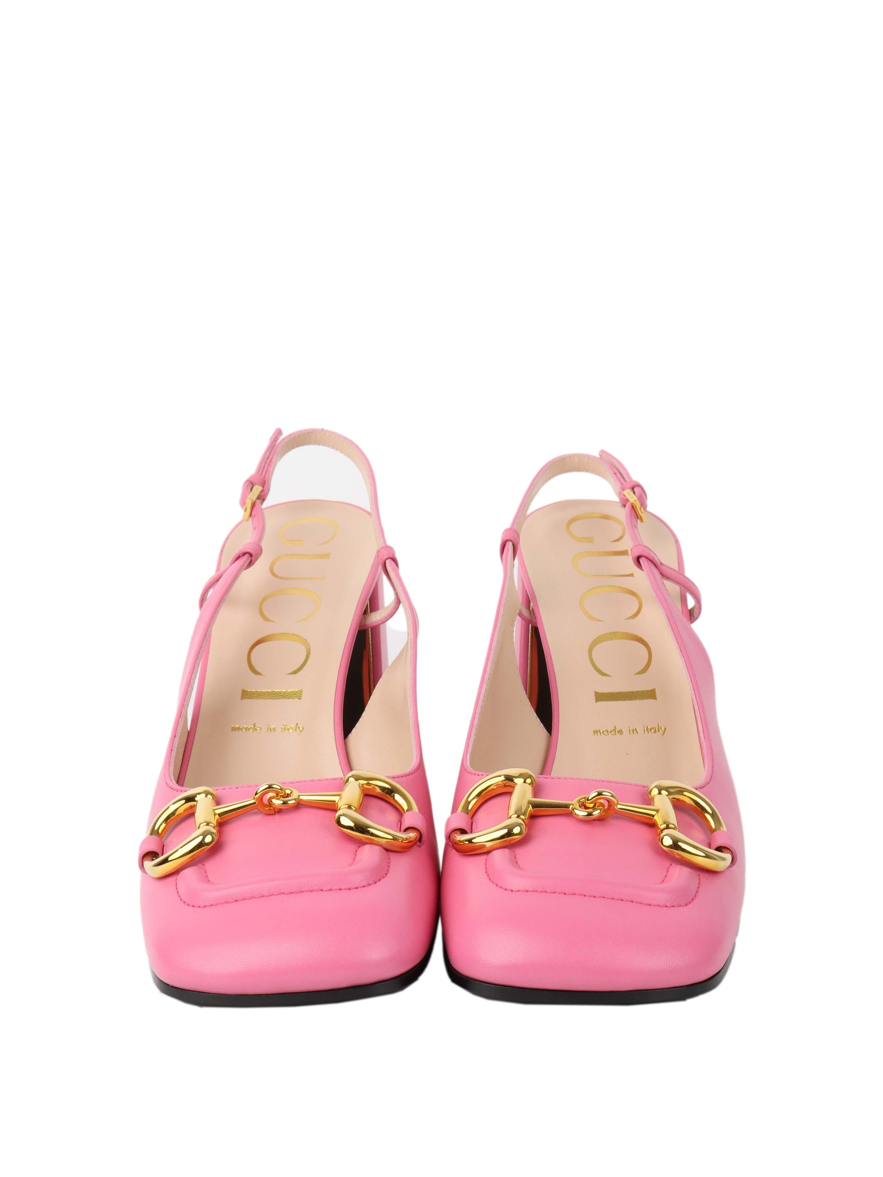 Gucci Pink Horsebit Slingback Pumps.