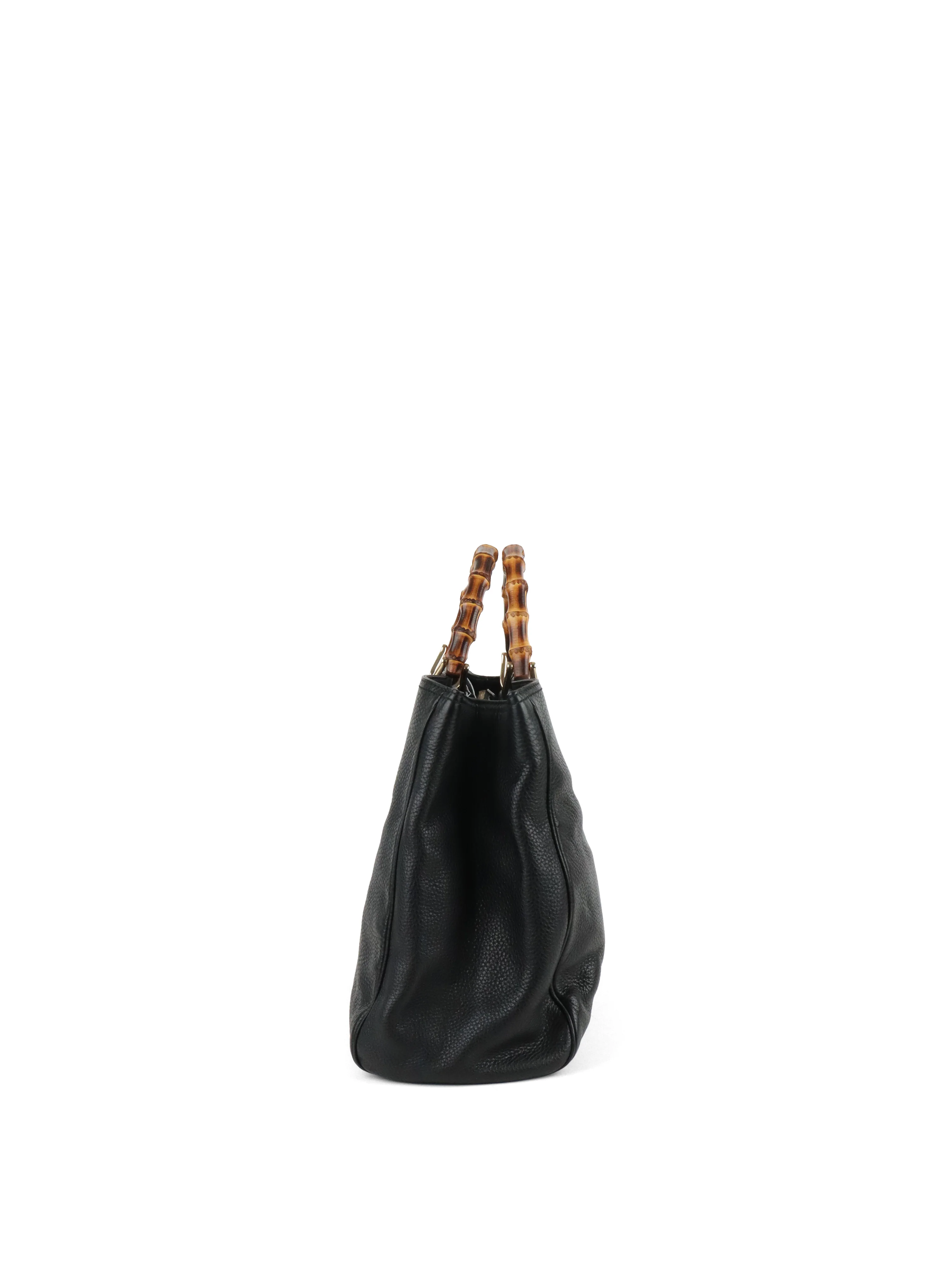 Gucci Bamboo Handle Large Black Leather Shopper Tote