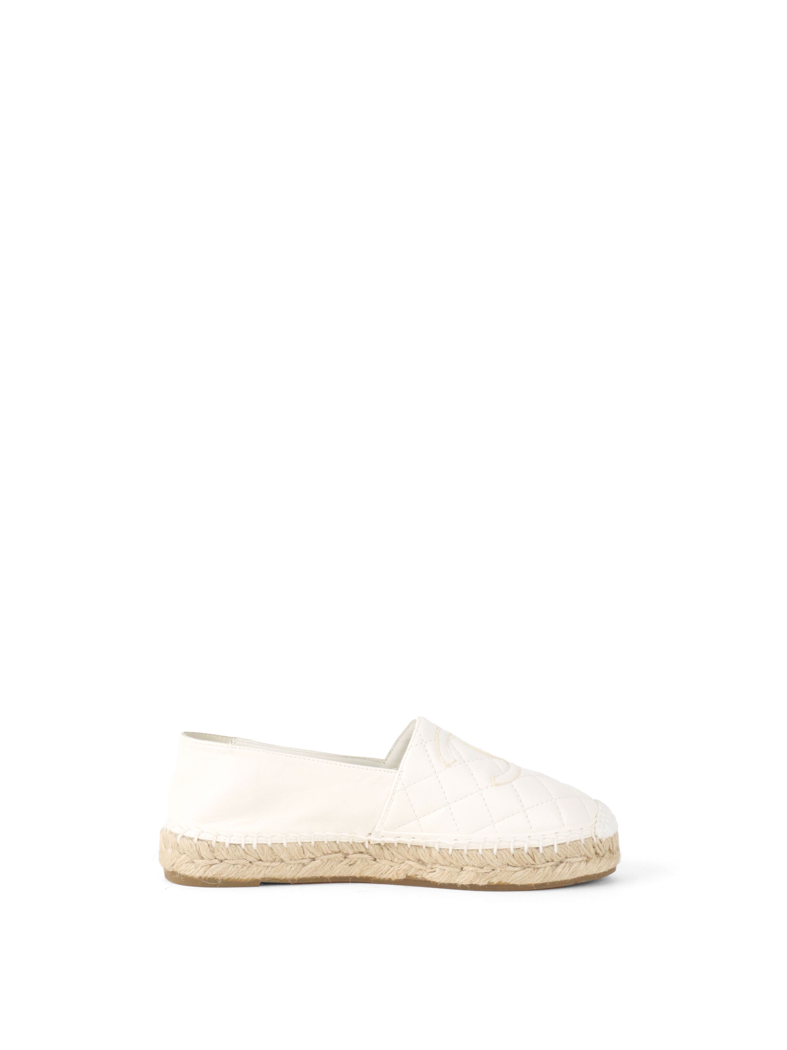 Chanel White Lambskin CC Espadrilles size 35