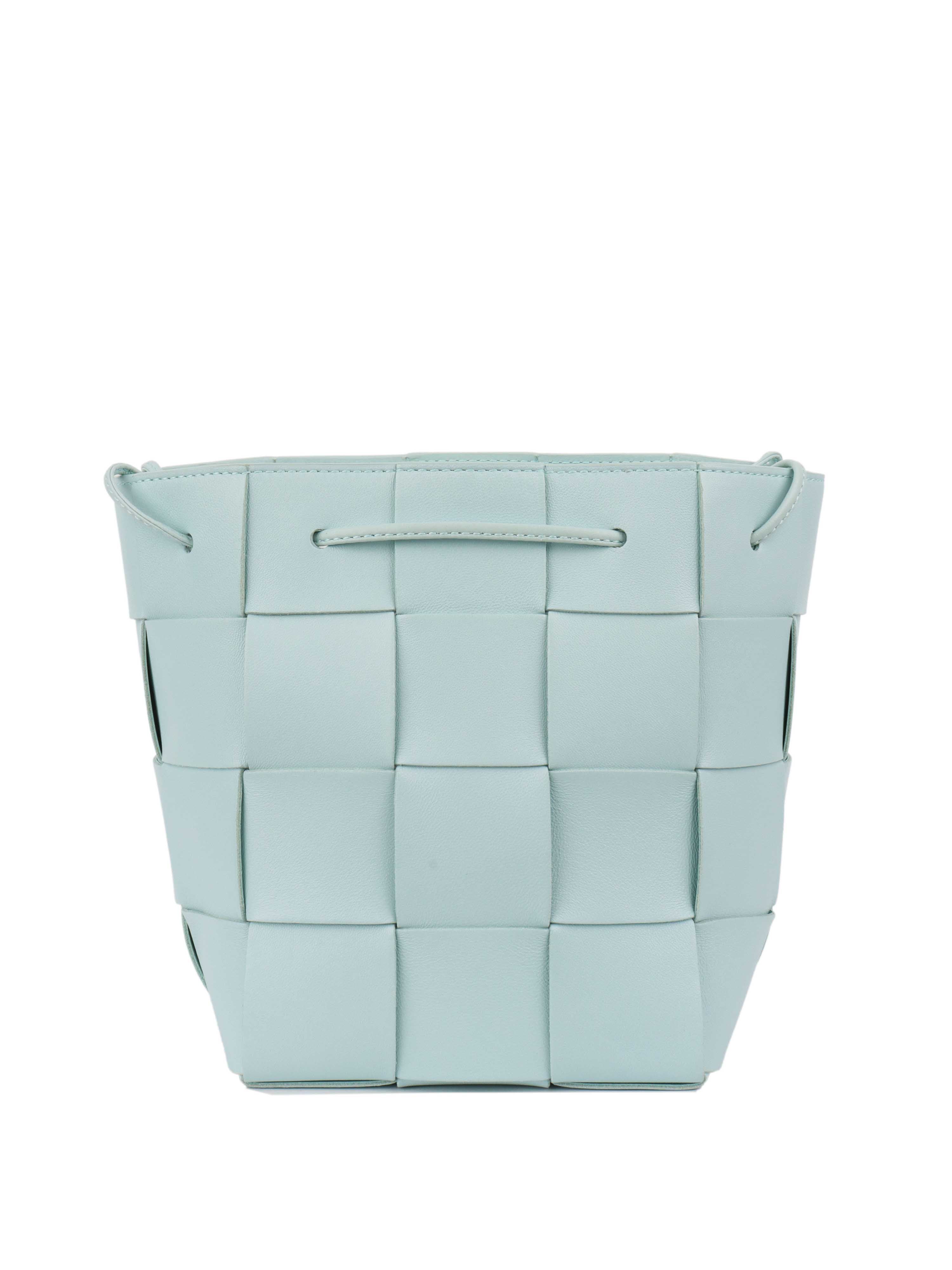 Bottega Veneta Light Blue Small Intrecciato Cassette Bucket Bag.