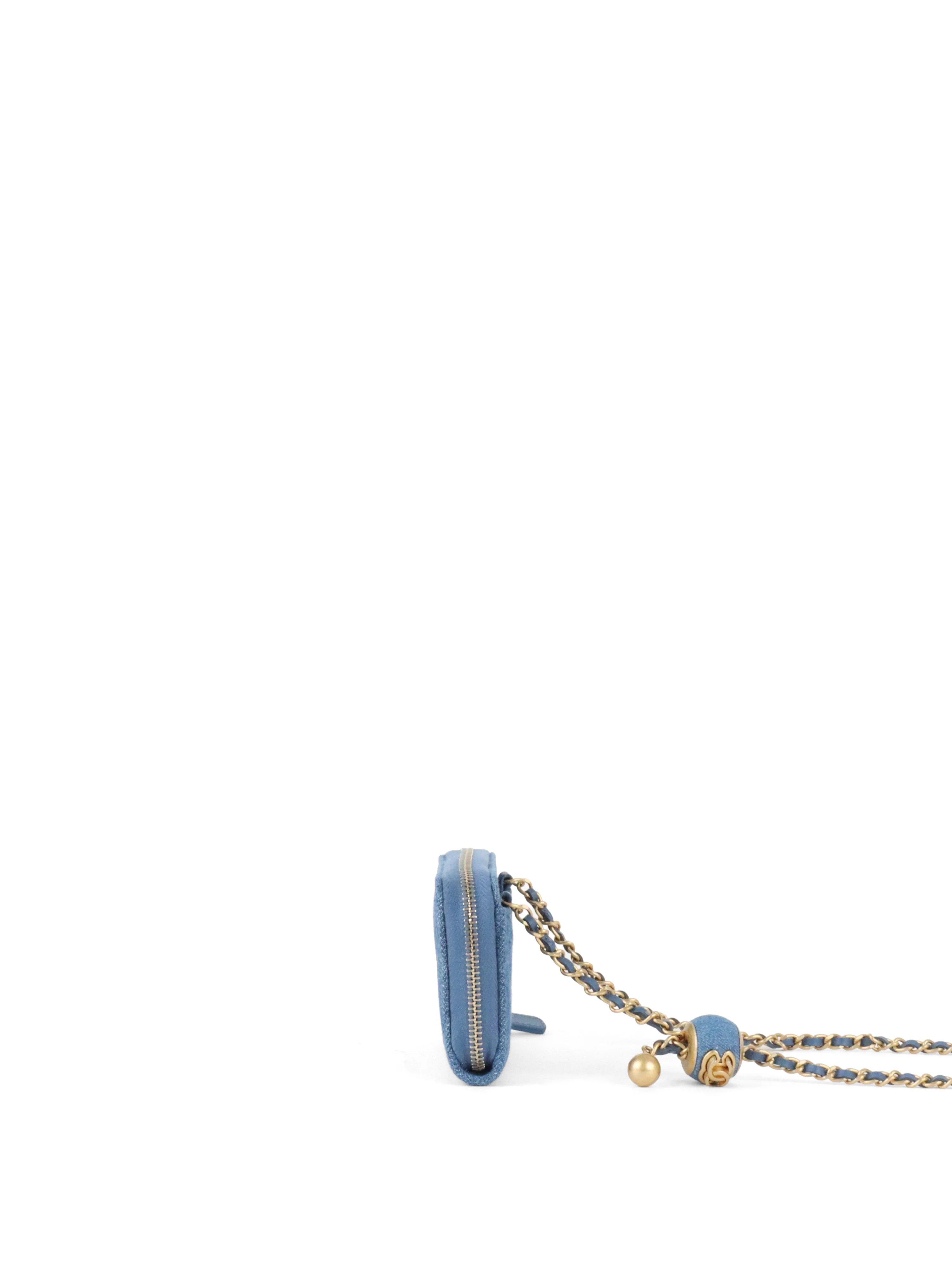 Chanel Mini Denim Cardholder with Pearl Crush