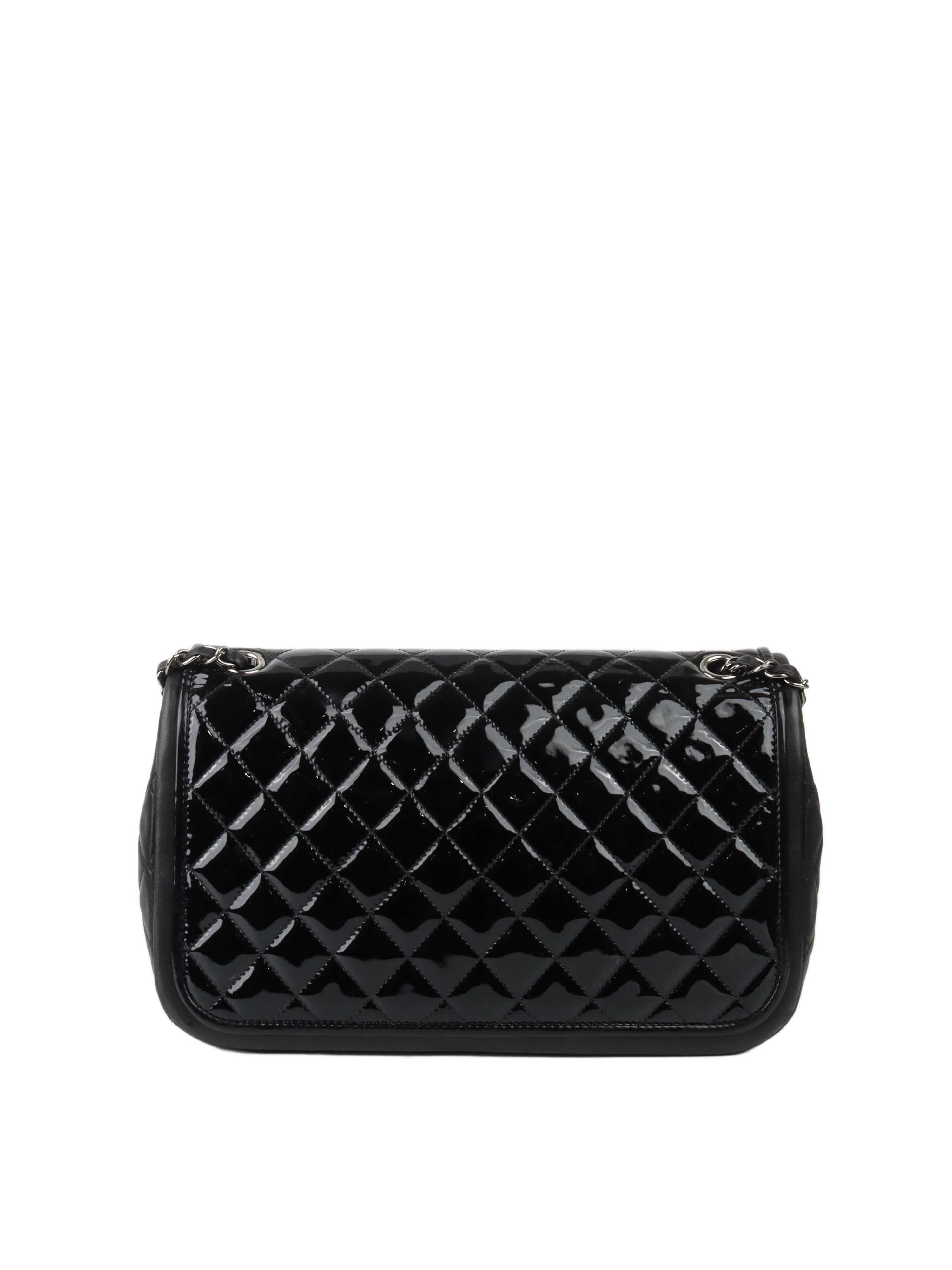 Chanel Black Patent Quilted Flap Bag SHW.