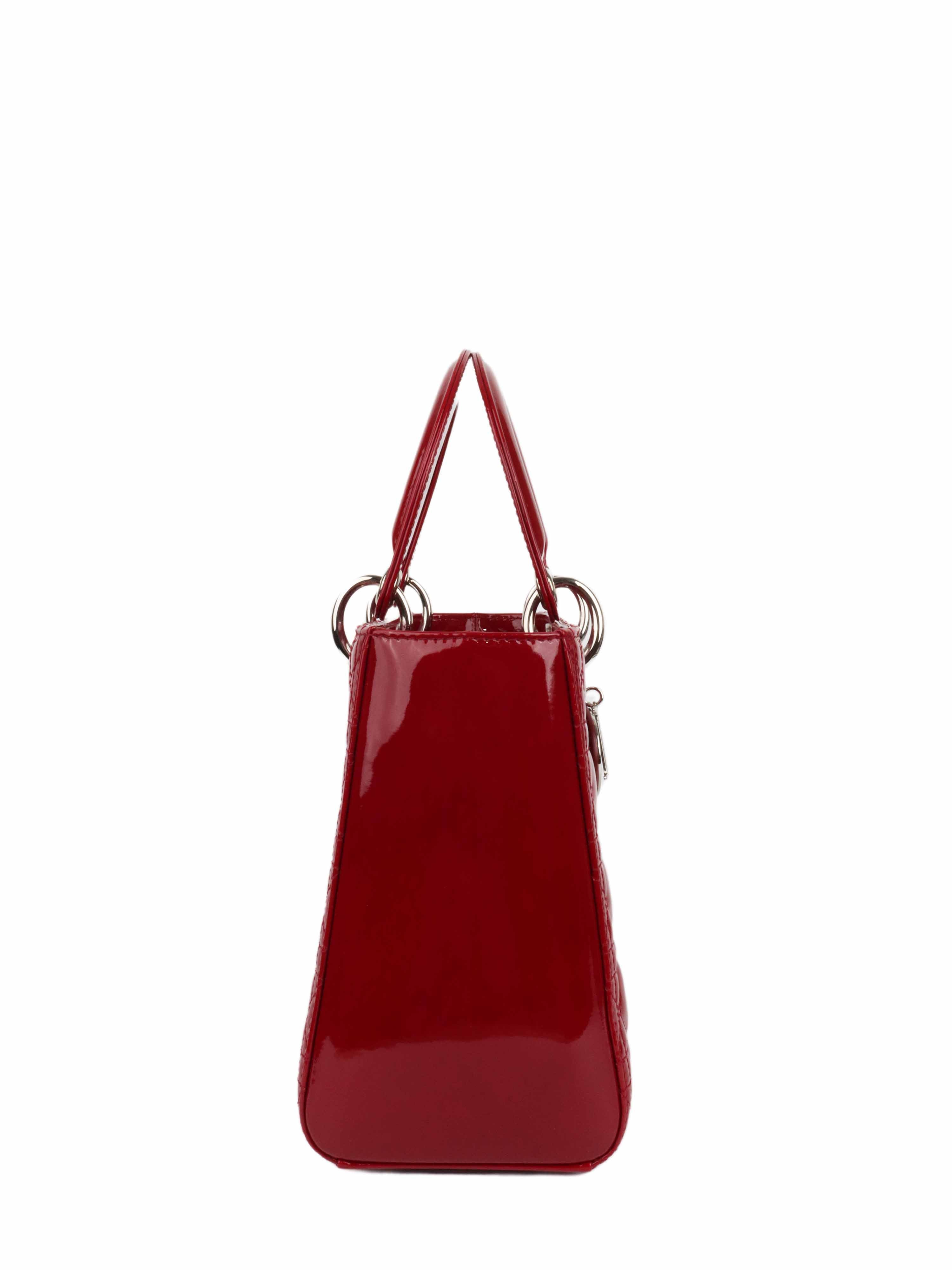 Christian Dior Lady Dior Medium Red Wine Patent Leather SHW.