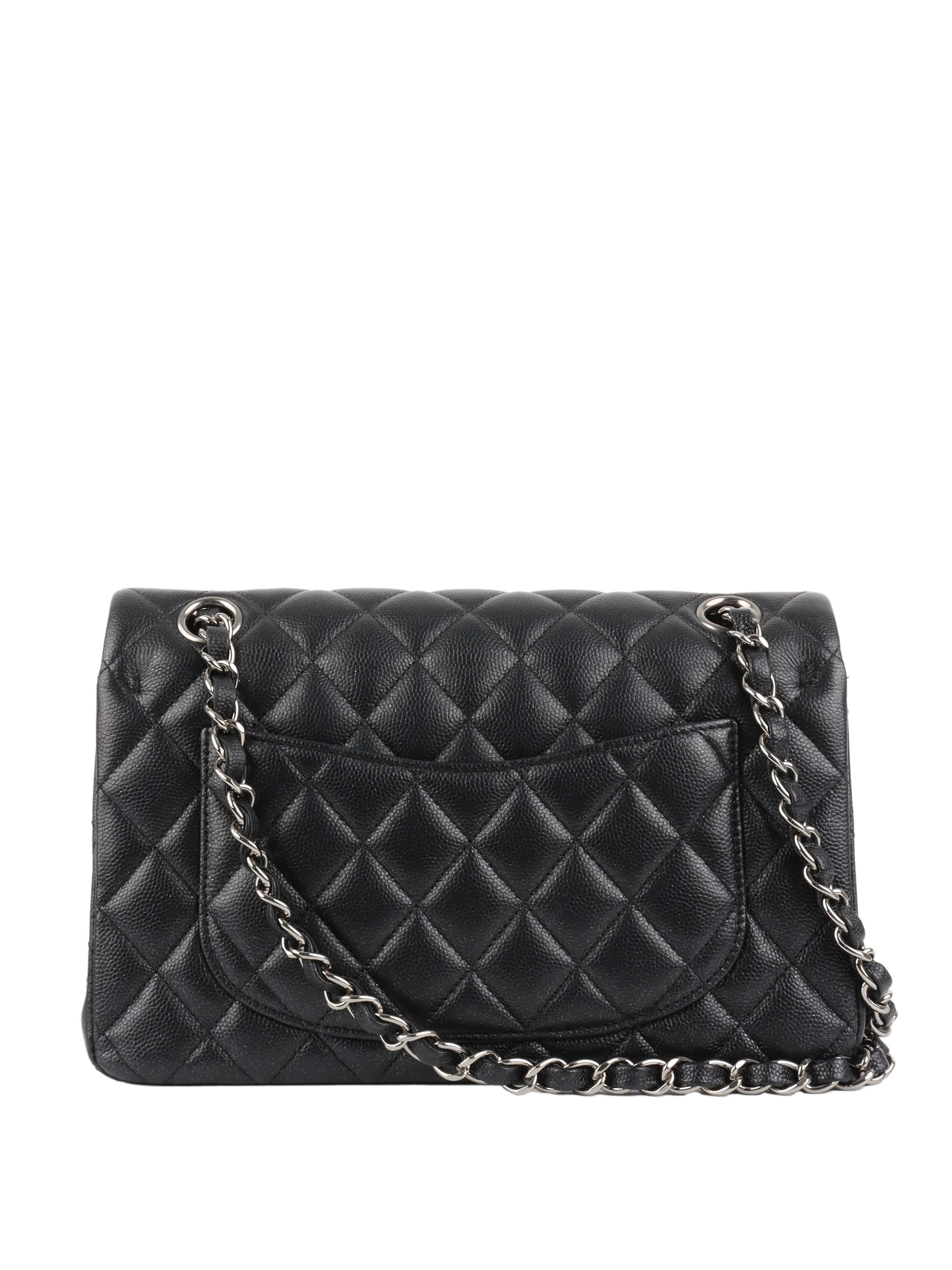 Chanel Small Black Iridescent Caviar Classic Flap SHW.