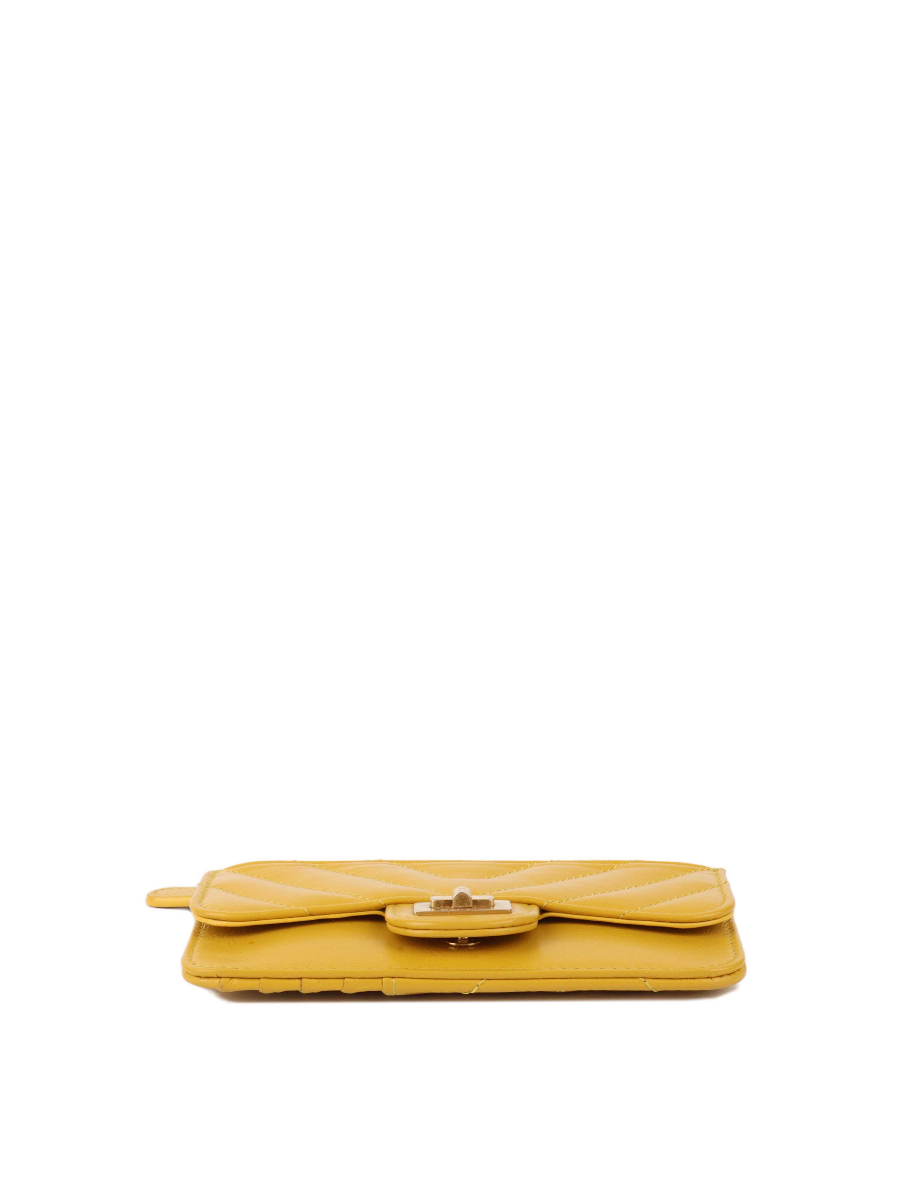 Chanel Yellow Chevron Reissue 2.55 Zip Cardholder.