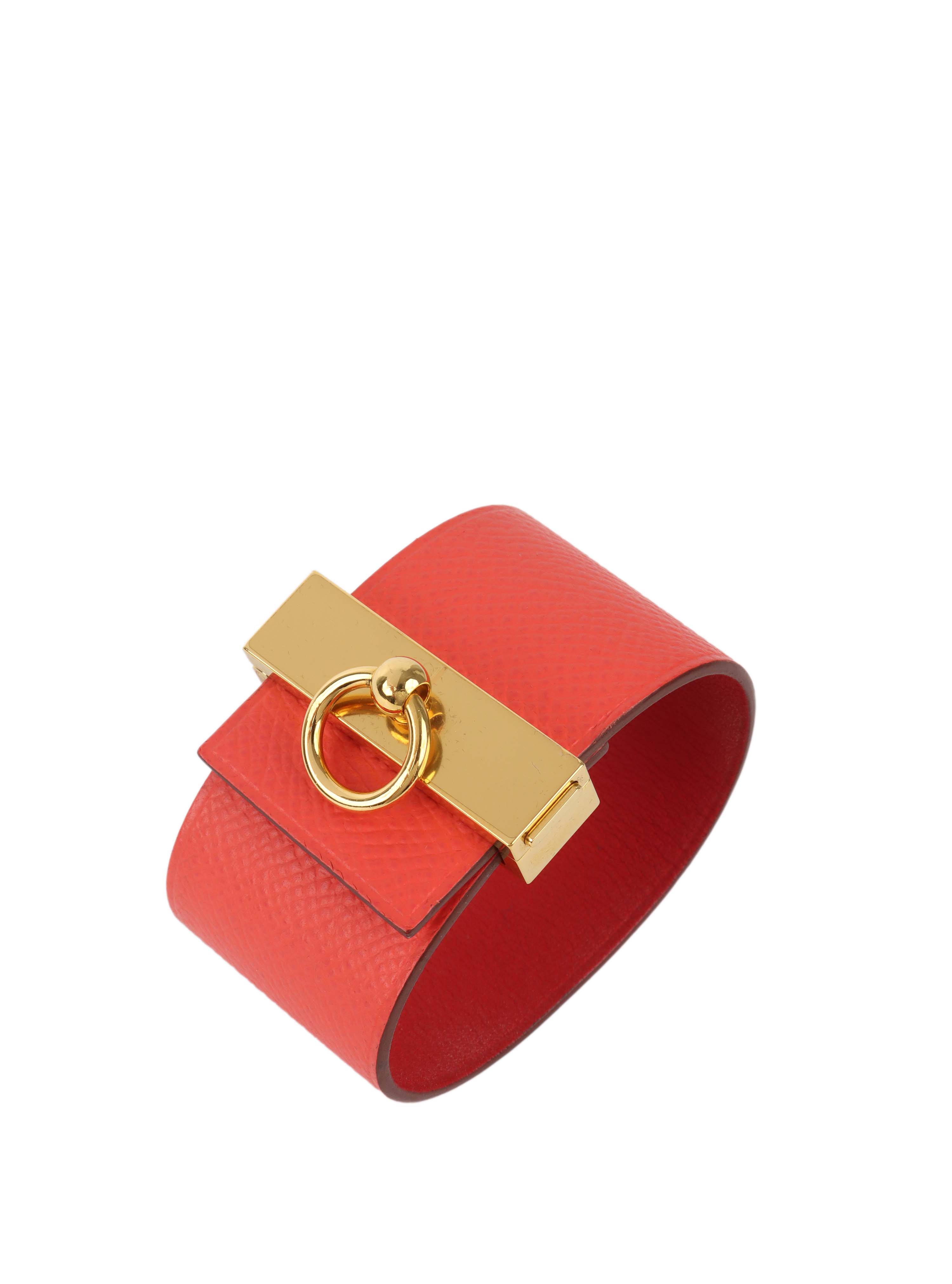 Hermes Rouge Wide Leather Bracelet.