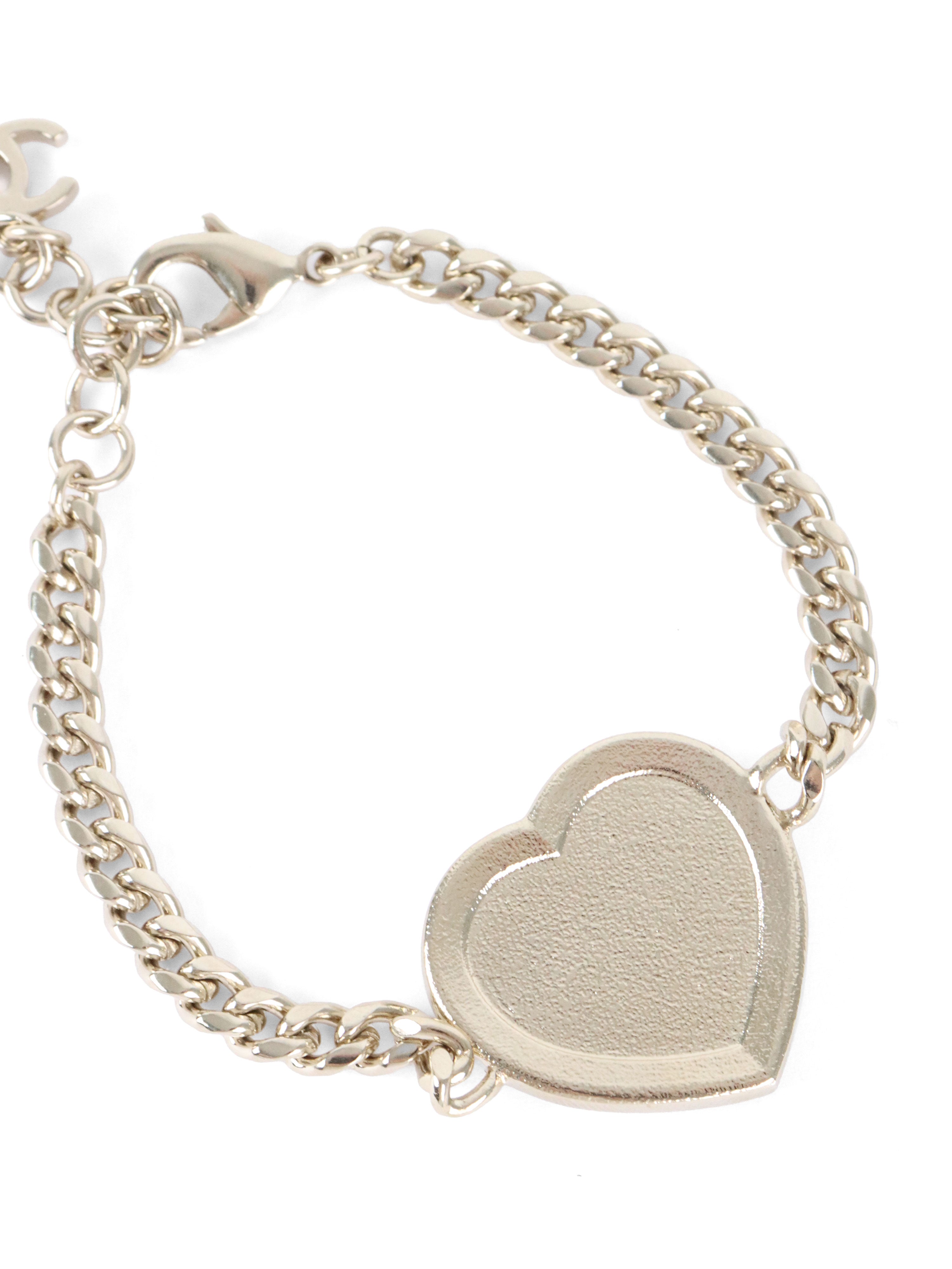 Chanel Black  Gold Crystals CC Heart Charm Bracelet